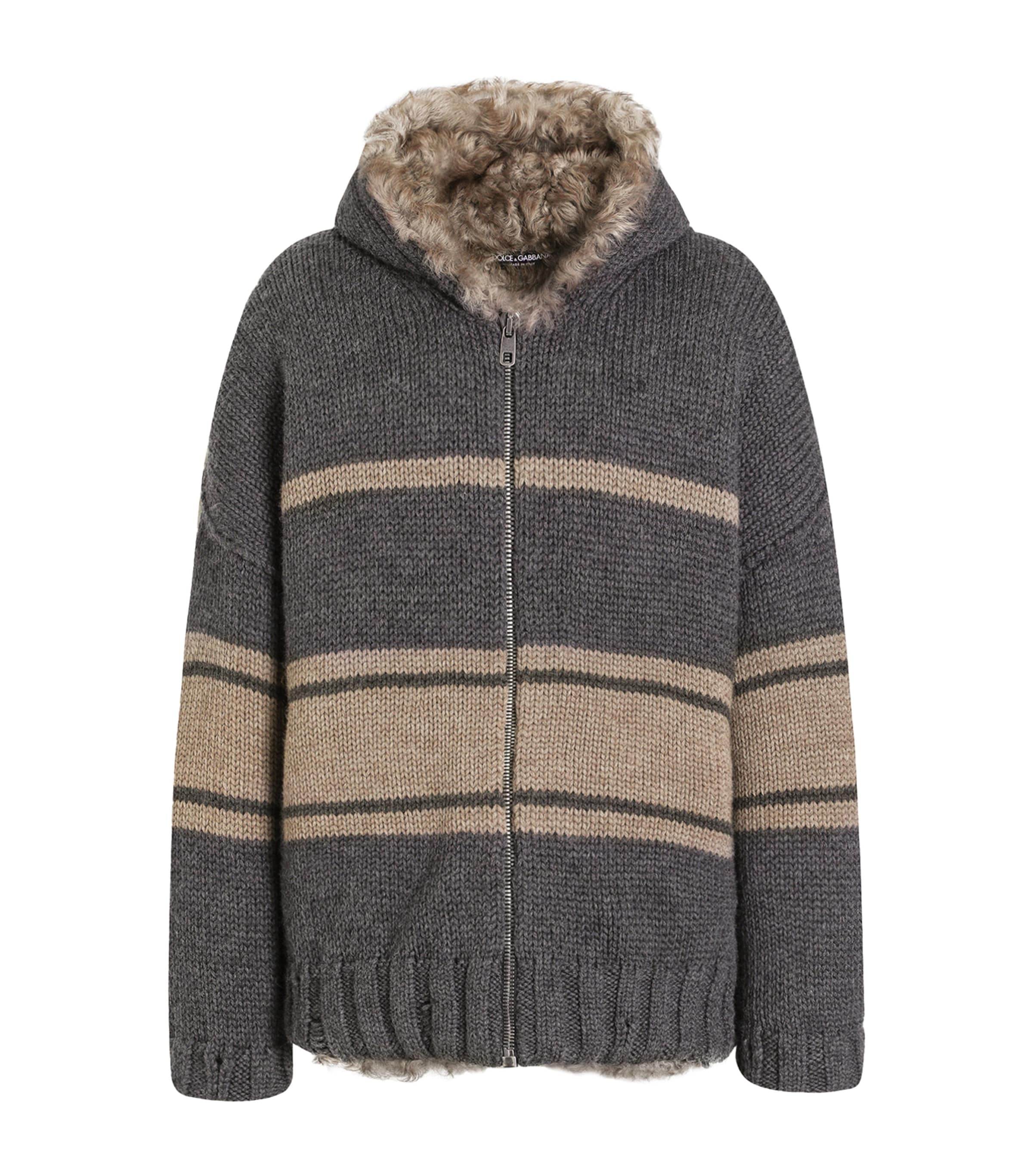 Wool Fur-Trimmed Hoodie N9831-GRIGIO/TORTORA Image 1
