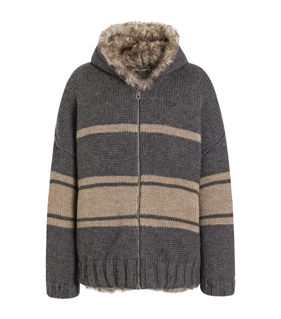 Wool Fur-Trimmed Hoodie N9831-GRIGIO/TORTORA Image 1