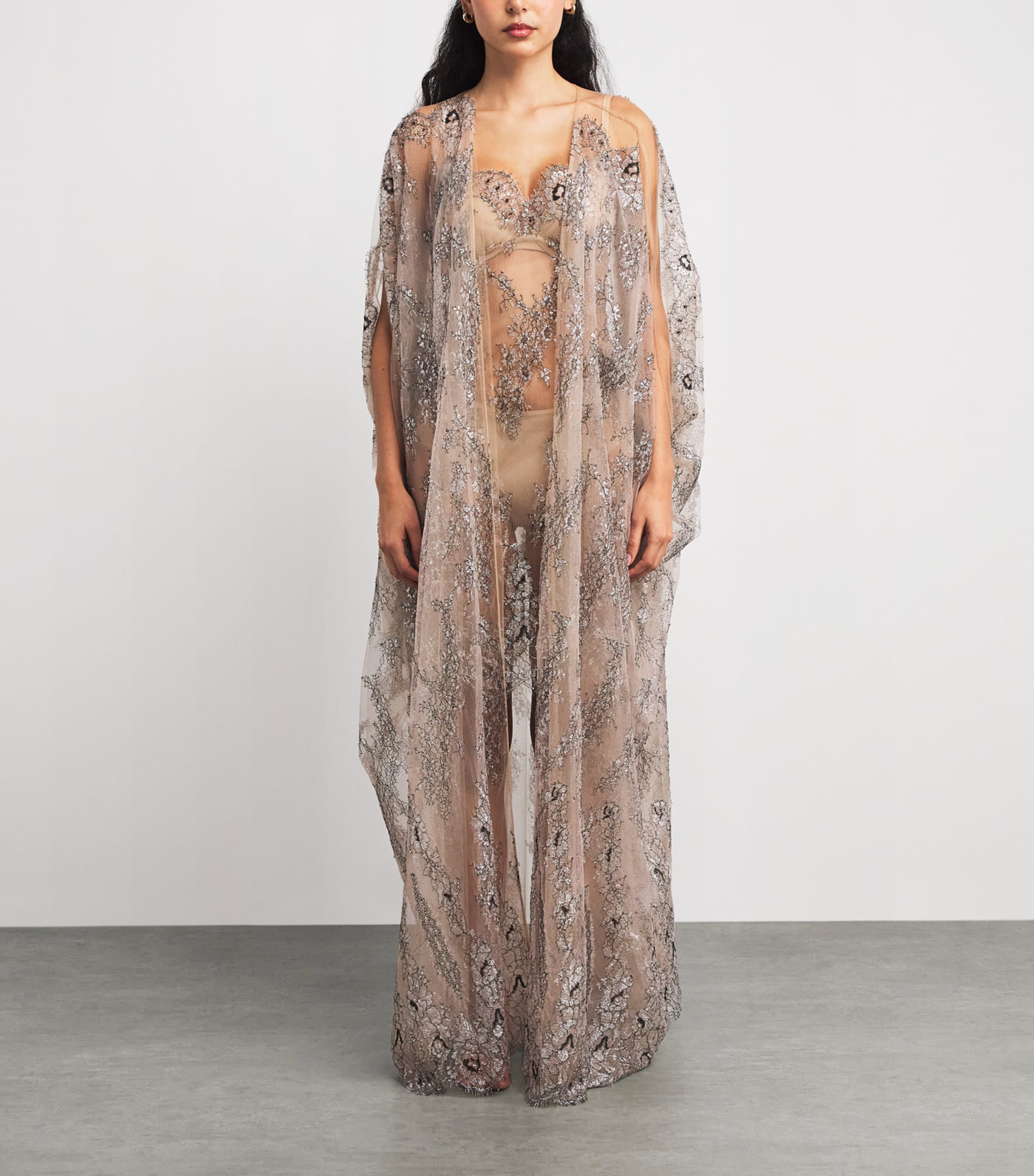 Embroidered Maxi Kaftan Robe NUDE/SILVER/BLACK Image 3