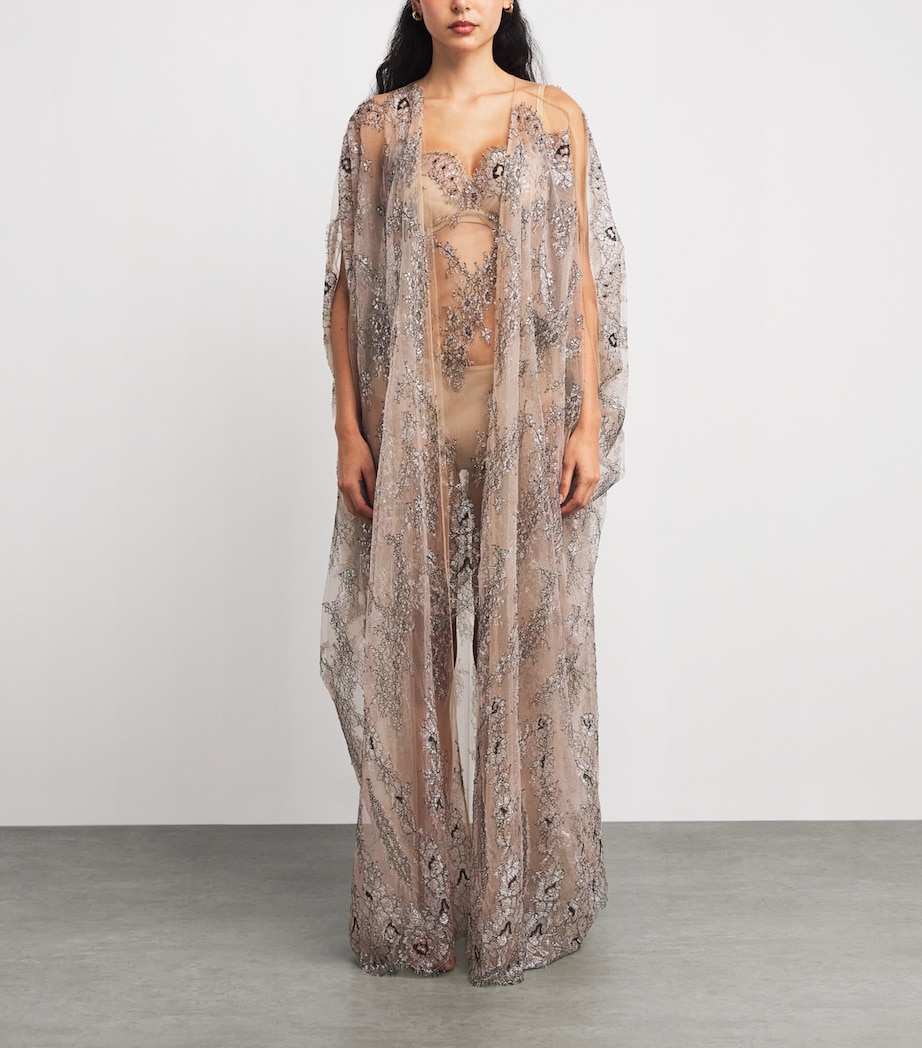 Embroidered Maxi Kaftan Robe NUDE/SILVER/BLACK Image 3