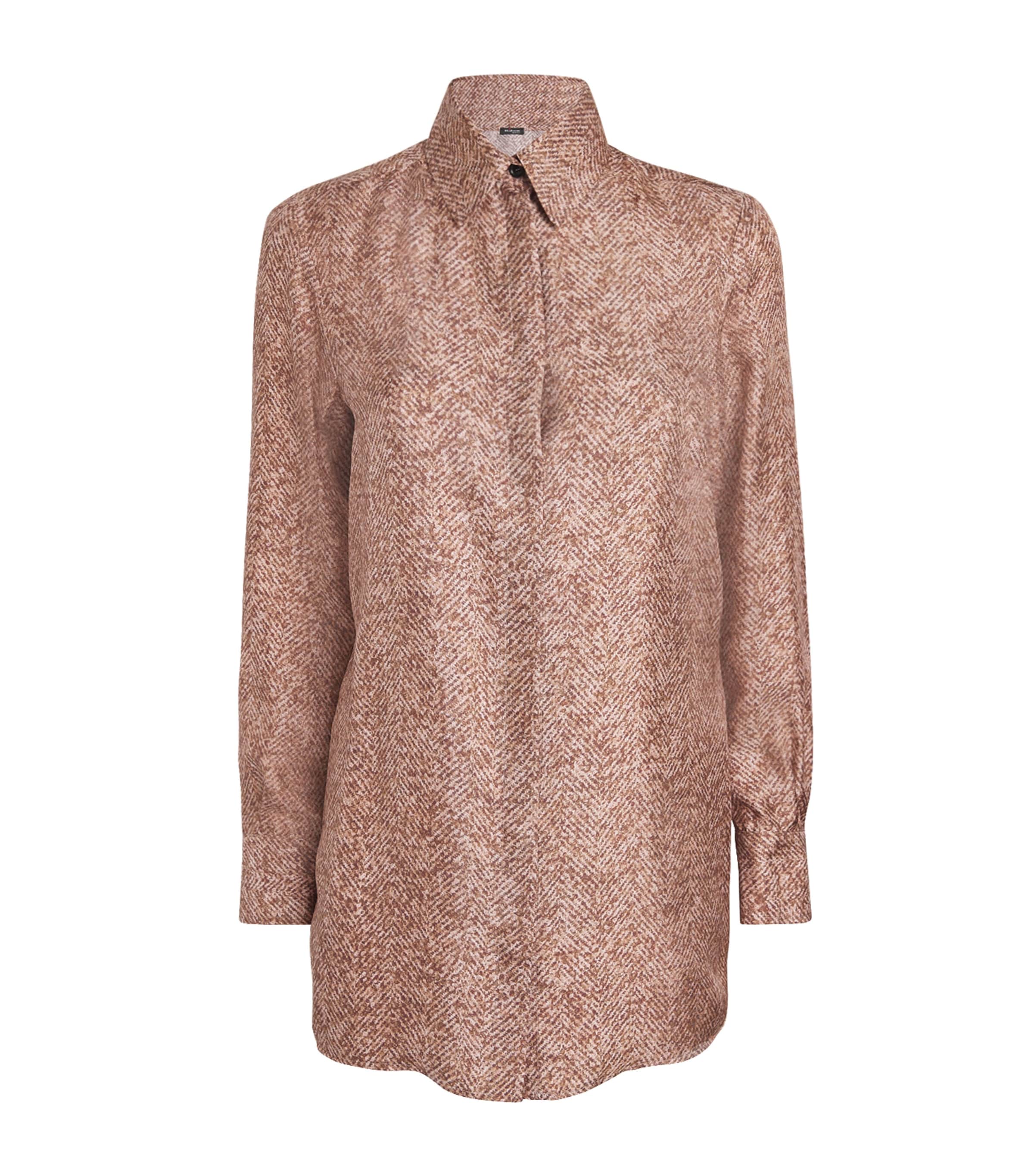 Kiton Womens Silk Herringbone Shirt Rose Image 1