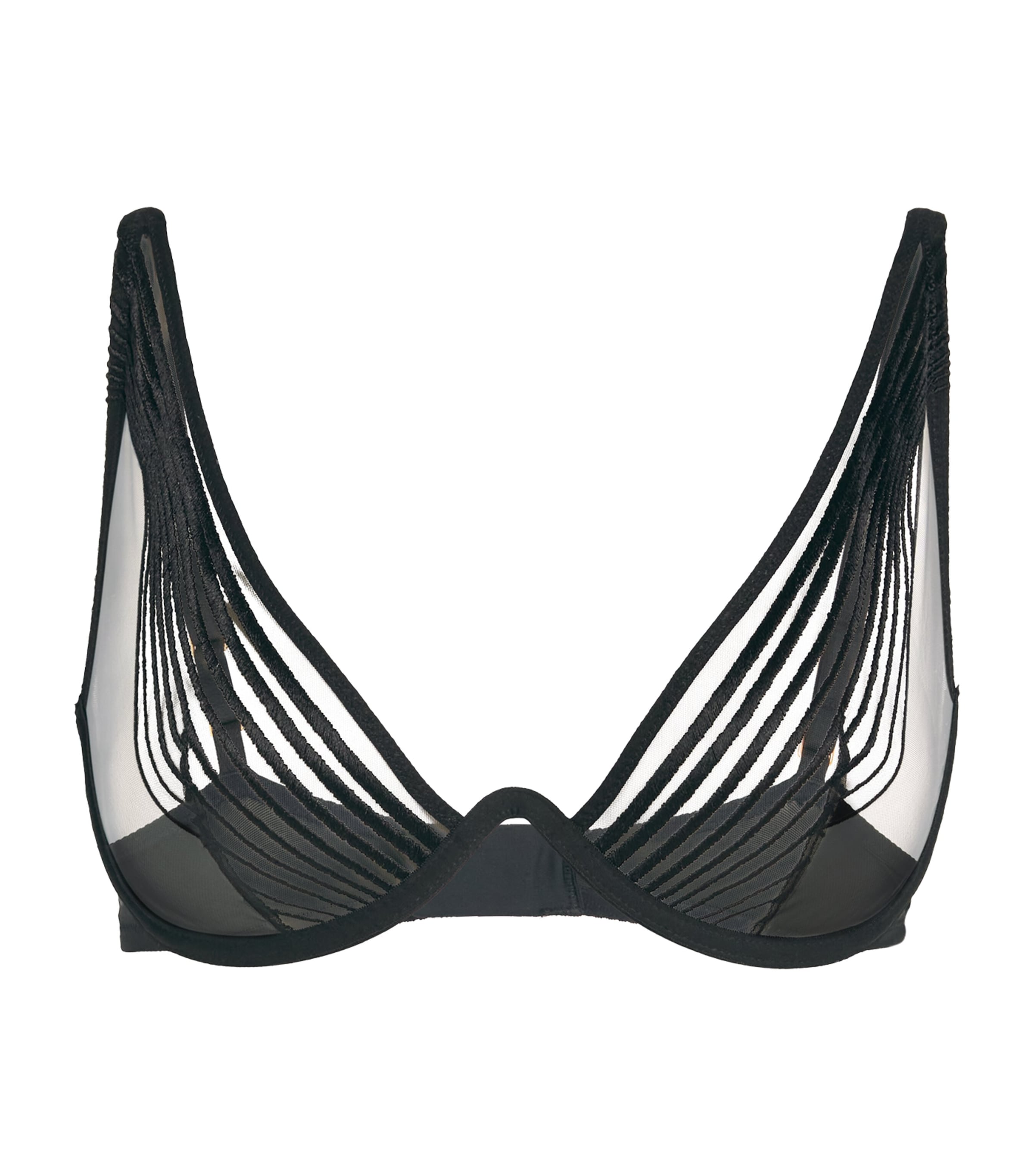 Aubade Sumptuous Waves Embroidered Sheer Plunge Bra In Black