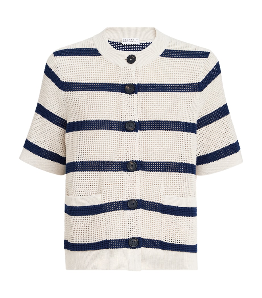 Cotton Stripe Short-Sleeve Cardigan CYF11 Image 1