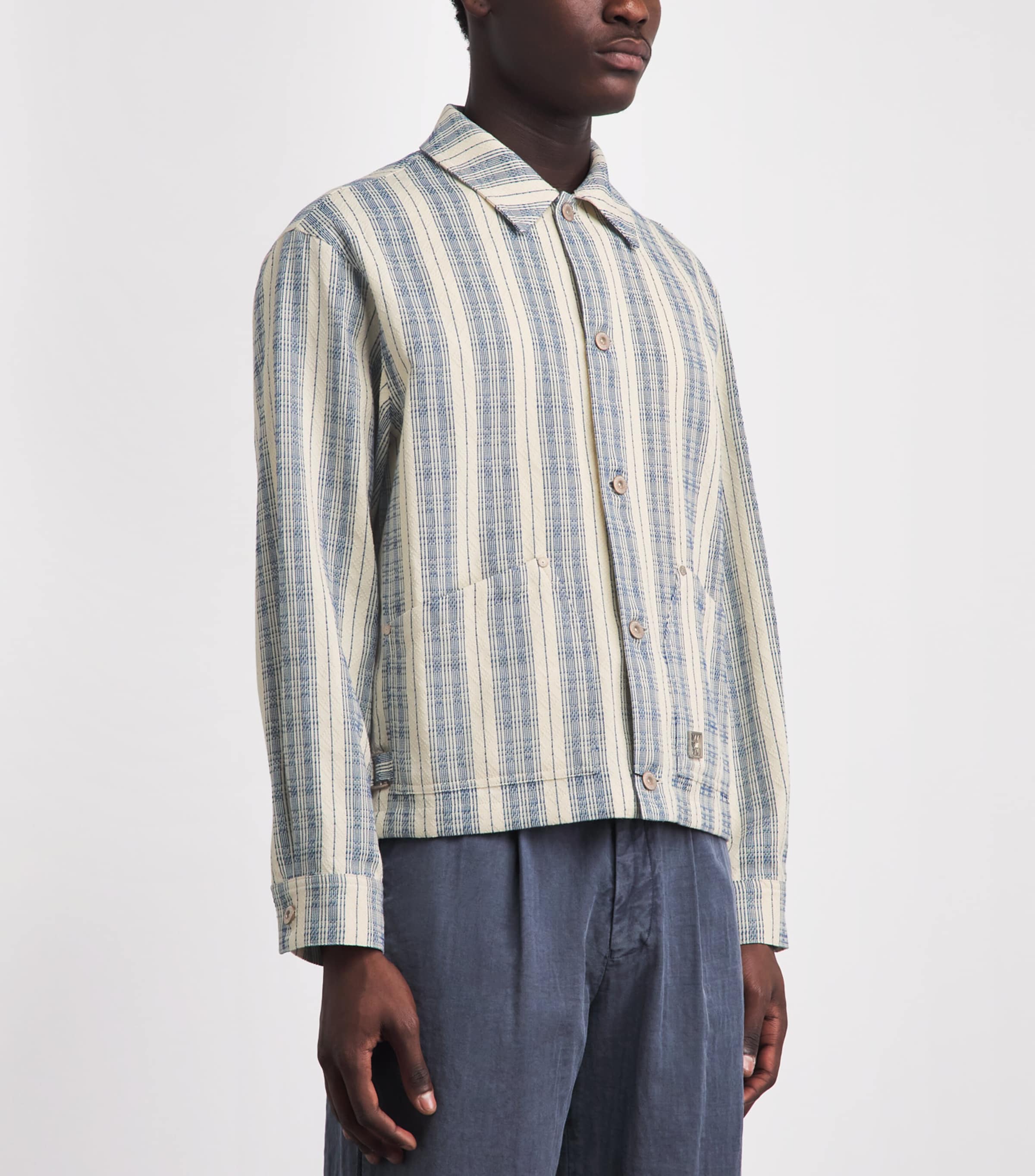 Wooyoungmi Mens Cotton Textured Stripe Shirt White Image 4