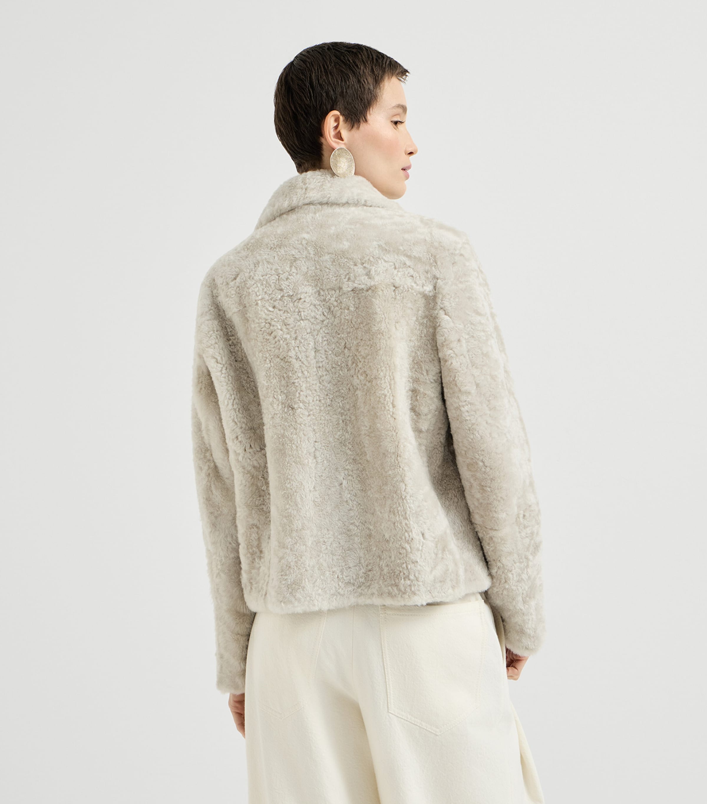 Brunello Cucinelli Womens Shearling Double-Breasted Jacket Stone Image 5
