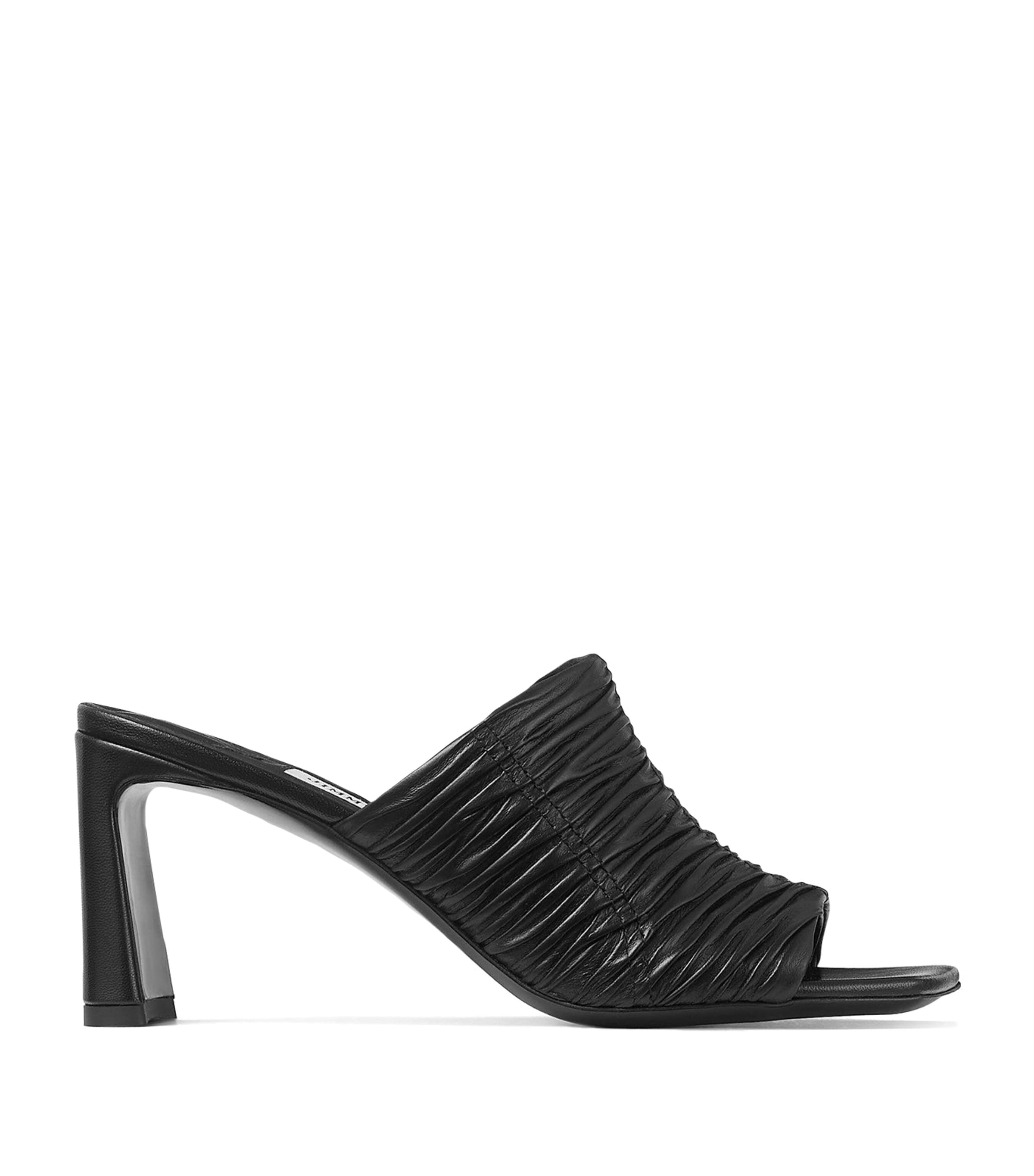 Jimmy Choo Lua Ruched Leather Mule Sandals In Black