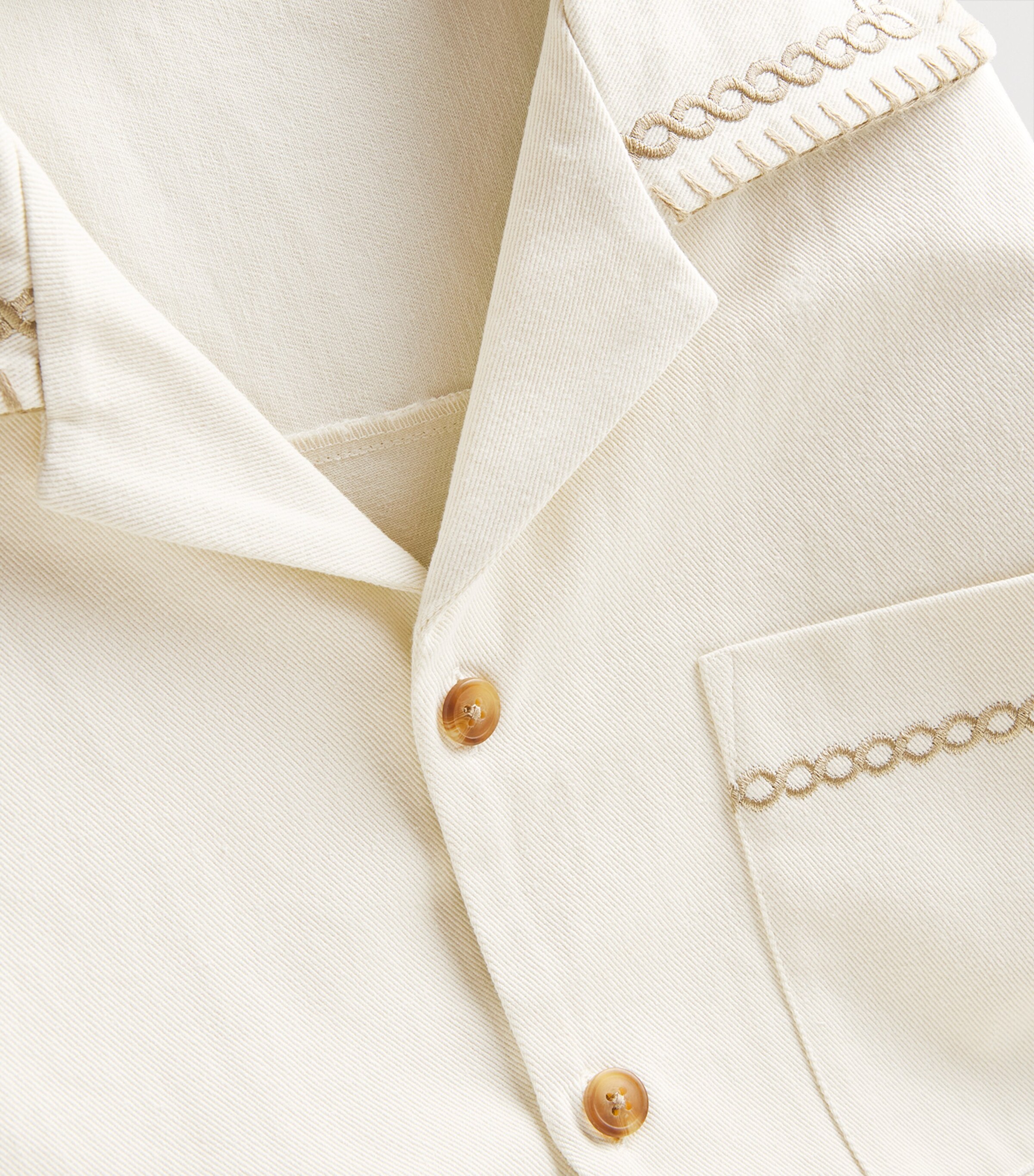 Drôle De Monsieur Mens Cotton Braid-Embroidery Short-Sleeve Shirt Cm / Cream Image 5