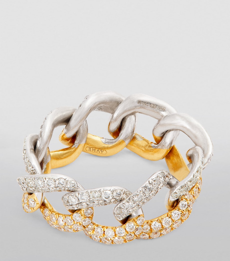 White, Yellow Gold and Diamond Pavé Link Ring YELLOW GOLD Image 3