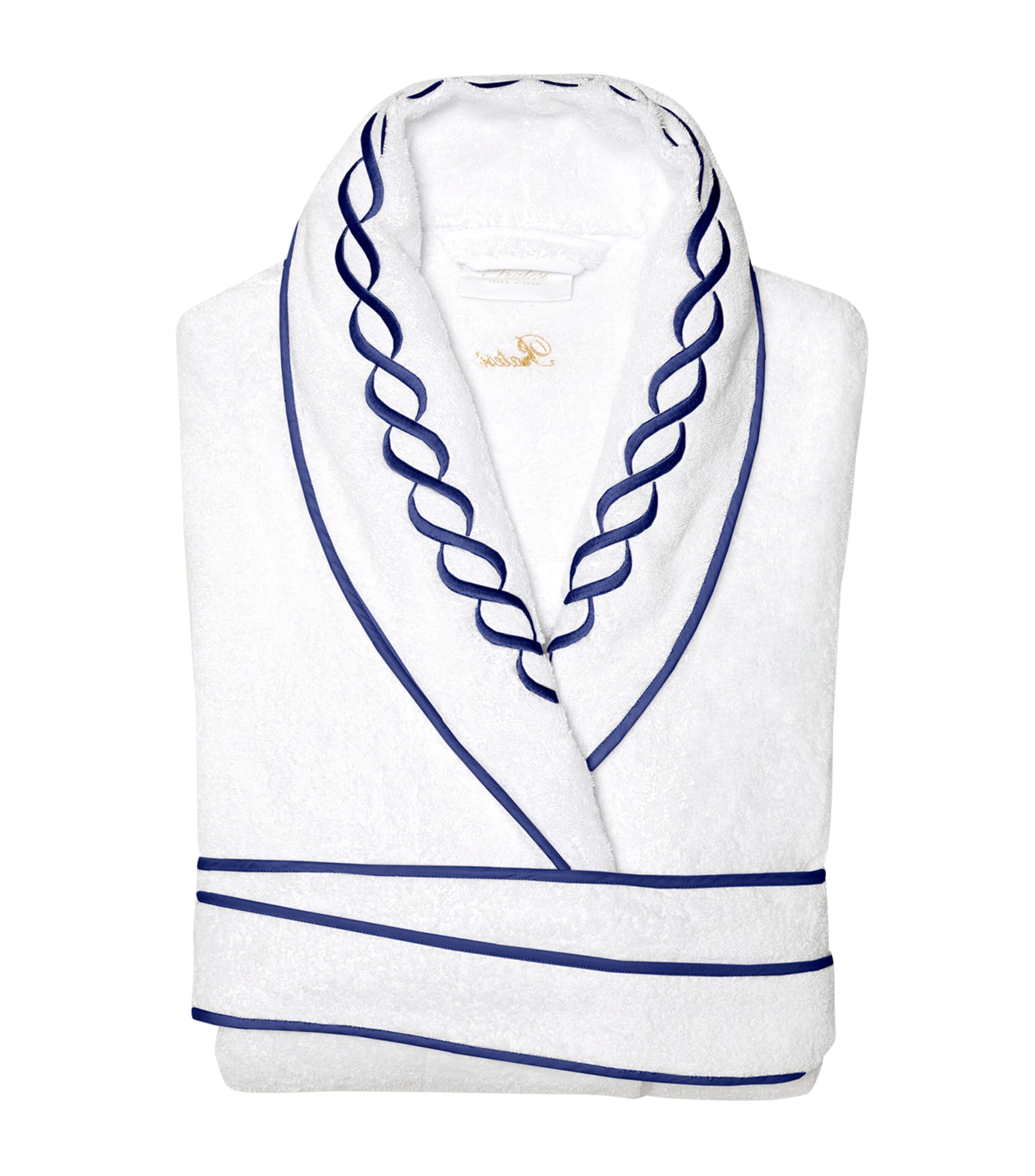 Cotton Treccia Bathrobe (Extra Large) WHITE/NAVY Image 1