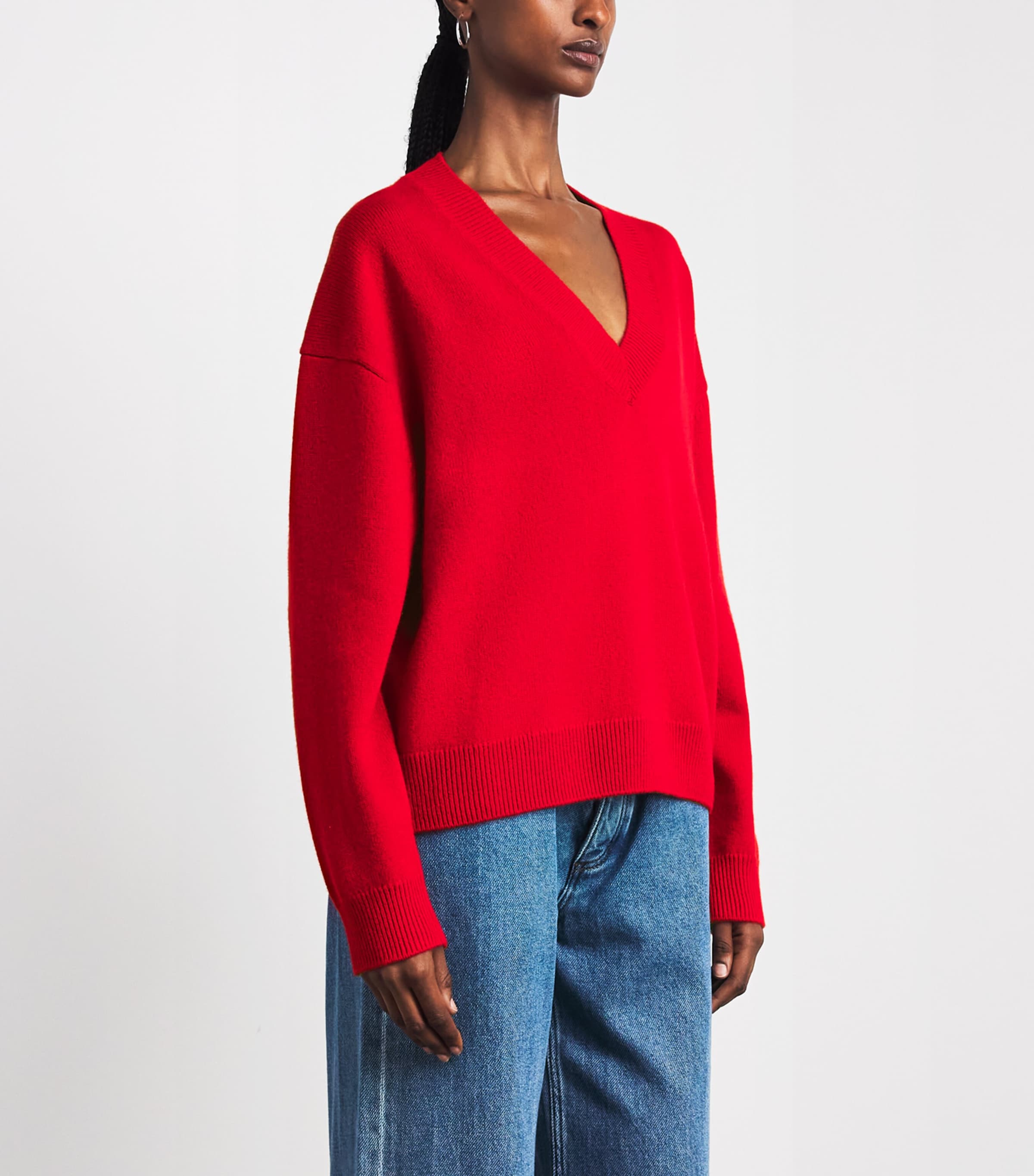 ANINE BING Womens Cashmere V-Neck Lee Sweater Red Image 4