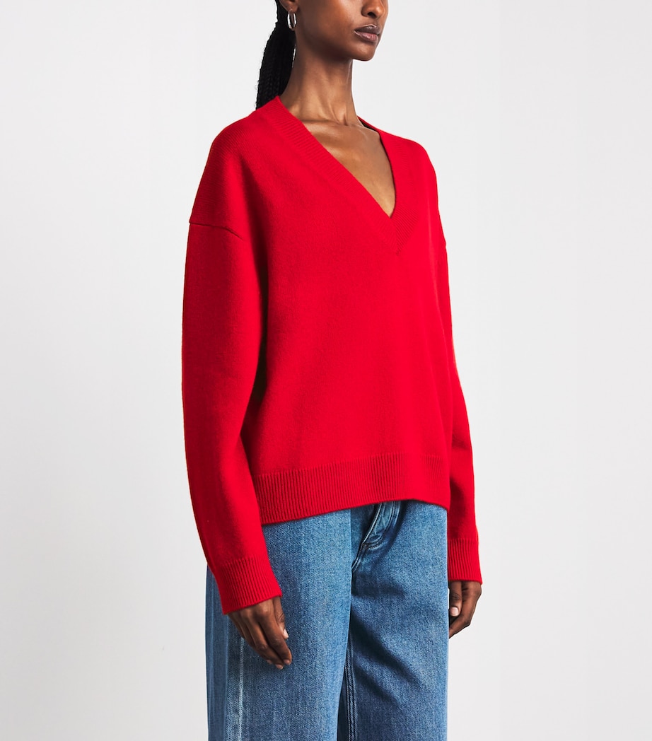 ANINE BING Womens Cashmere V-Neck Lee Sweater Red Image 4