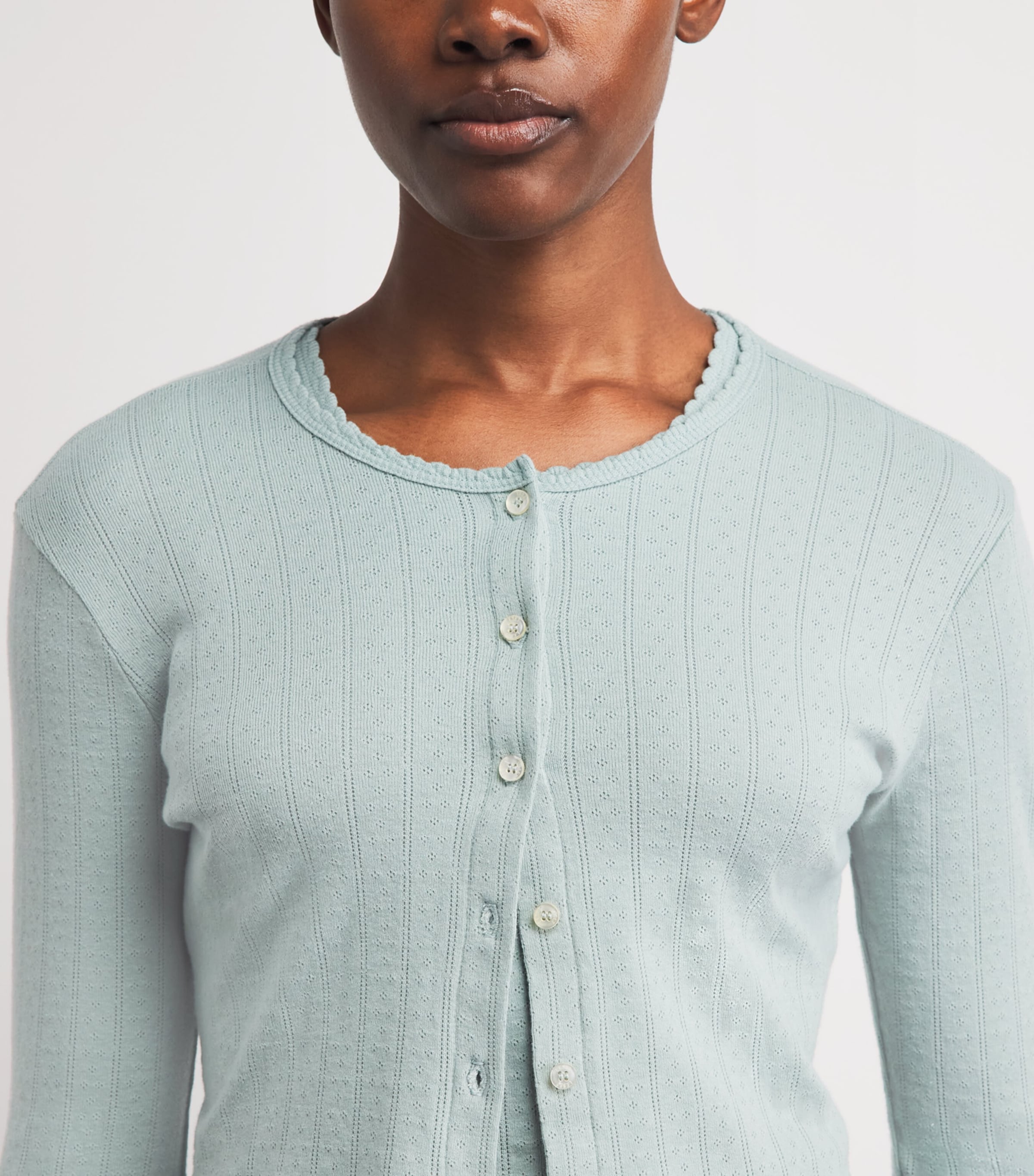 LESET Womens Cotton Pointelle Lounge Cardigan Eucalyptus Image 3