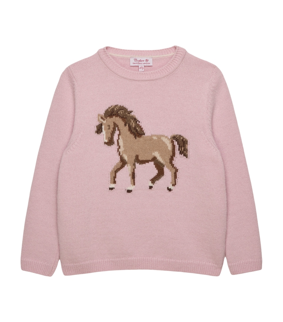 Trotters Wool-Blend Grace Rocking Horse Sweater (6-11 Years) Pale Pink Image 1