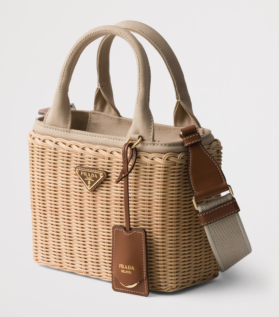 Prada Small Wicker Top-Handle Bag Neutral Image 4