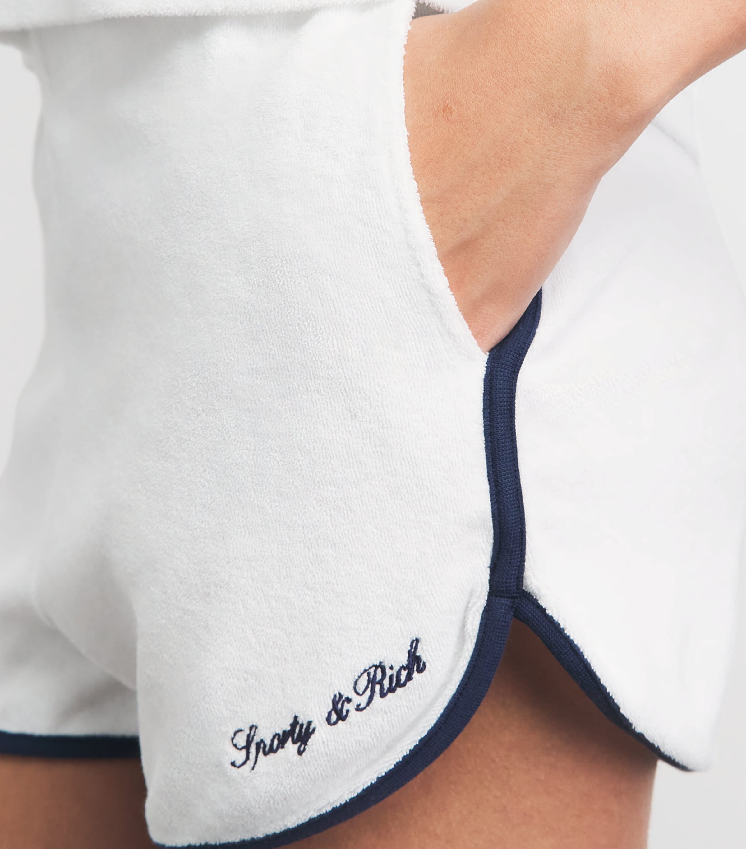 Sporty & Rich Womens Terry Cotton Signature Logo Shorts White/dark Navy Image 3