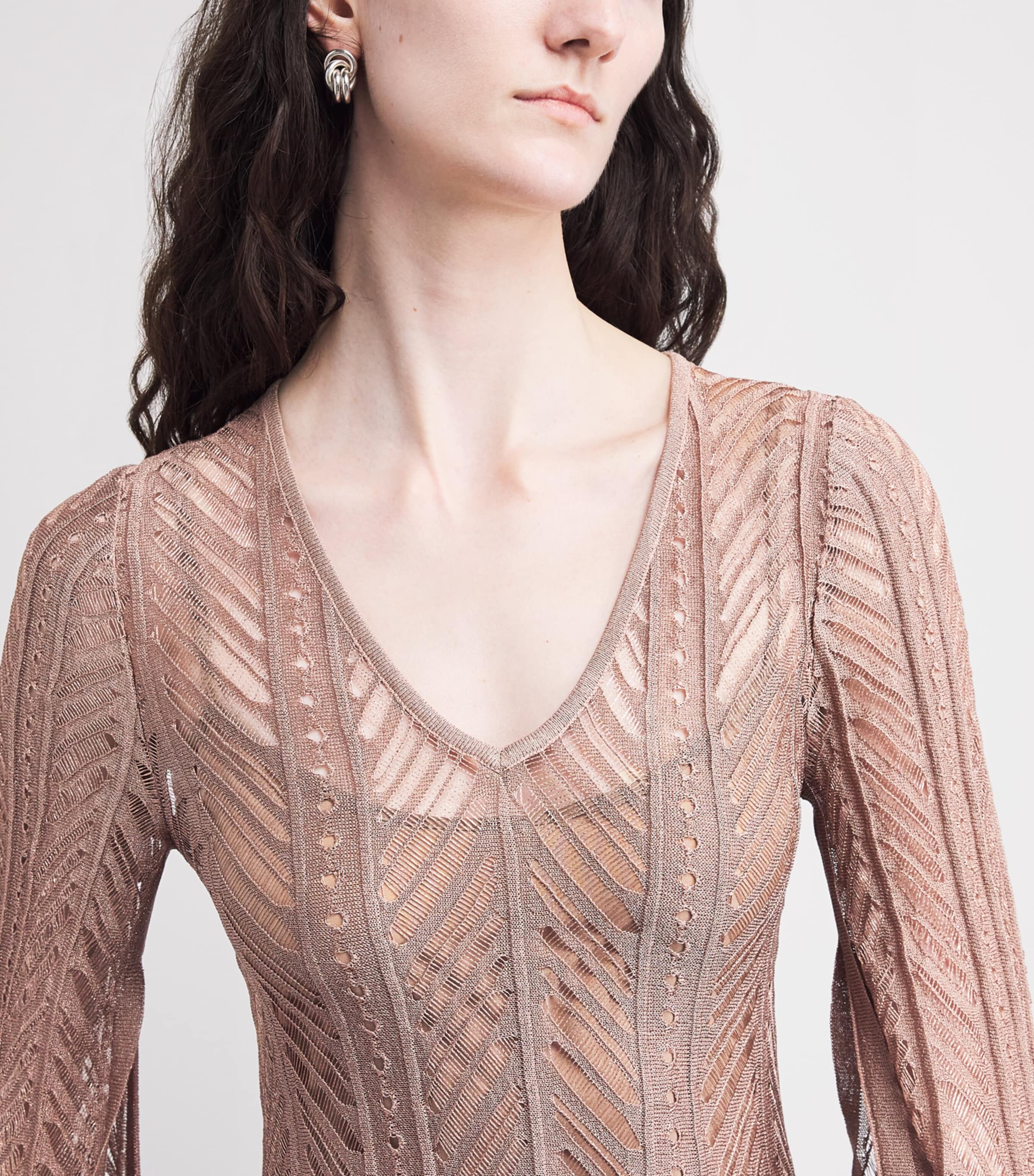 VALENTI Womens Openwork Knit V-Neck Maxi Dress Sienna Image 3