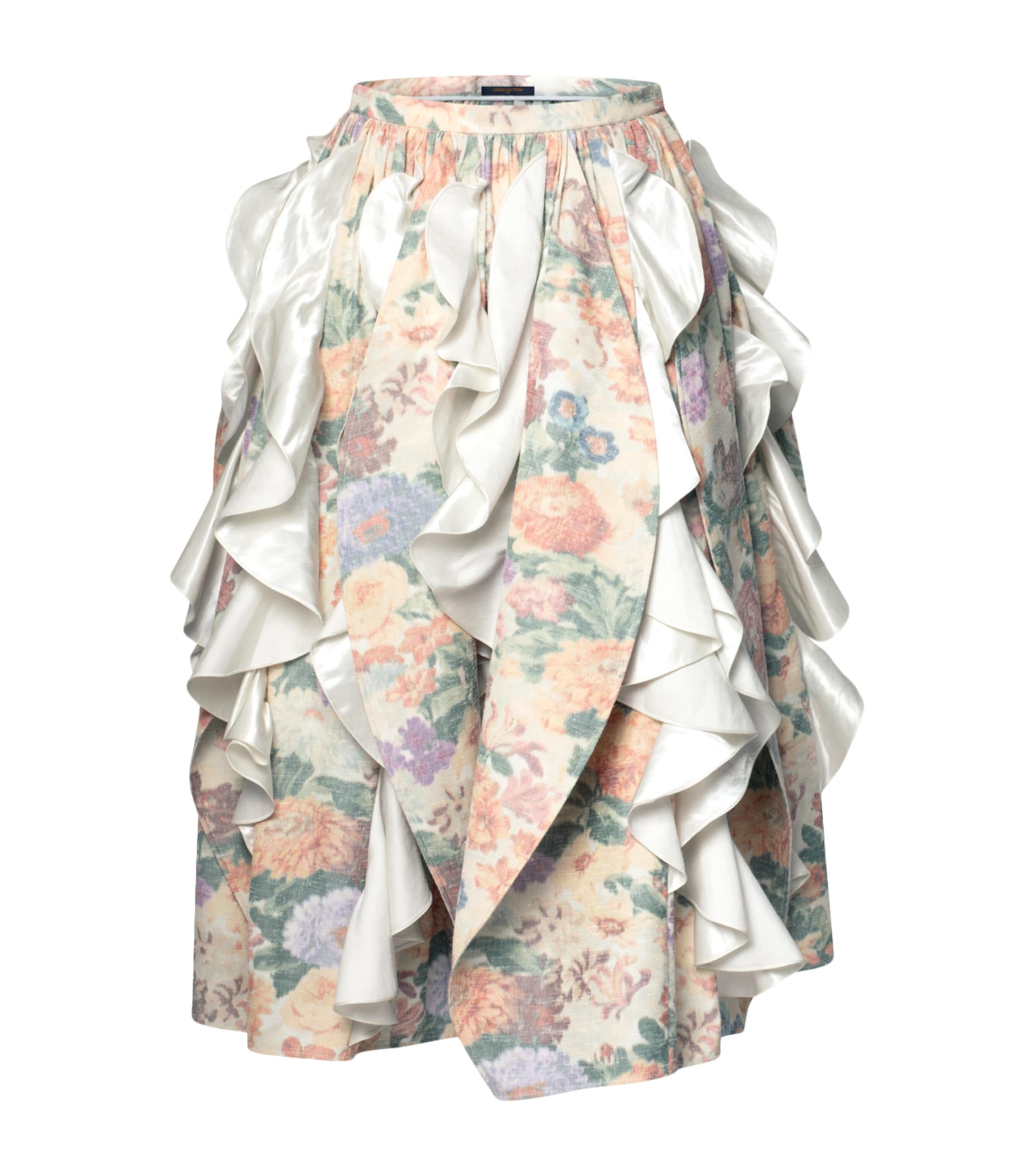 LOUIS VUITTON Womens Floral Ruffle-Insert Midi Skirt Beige Image 1