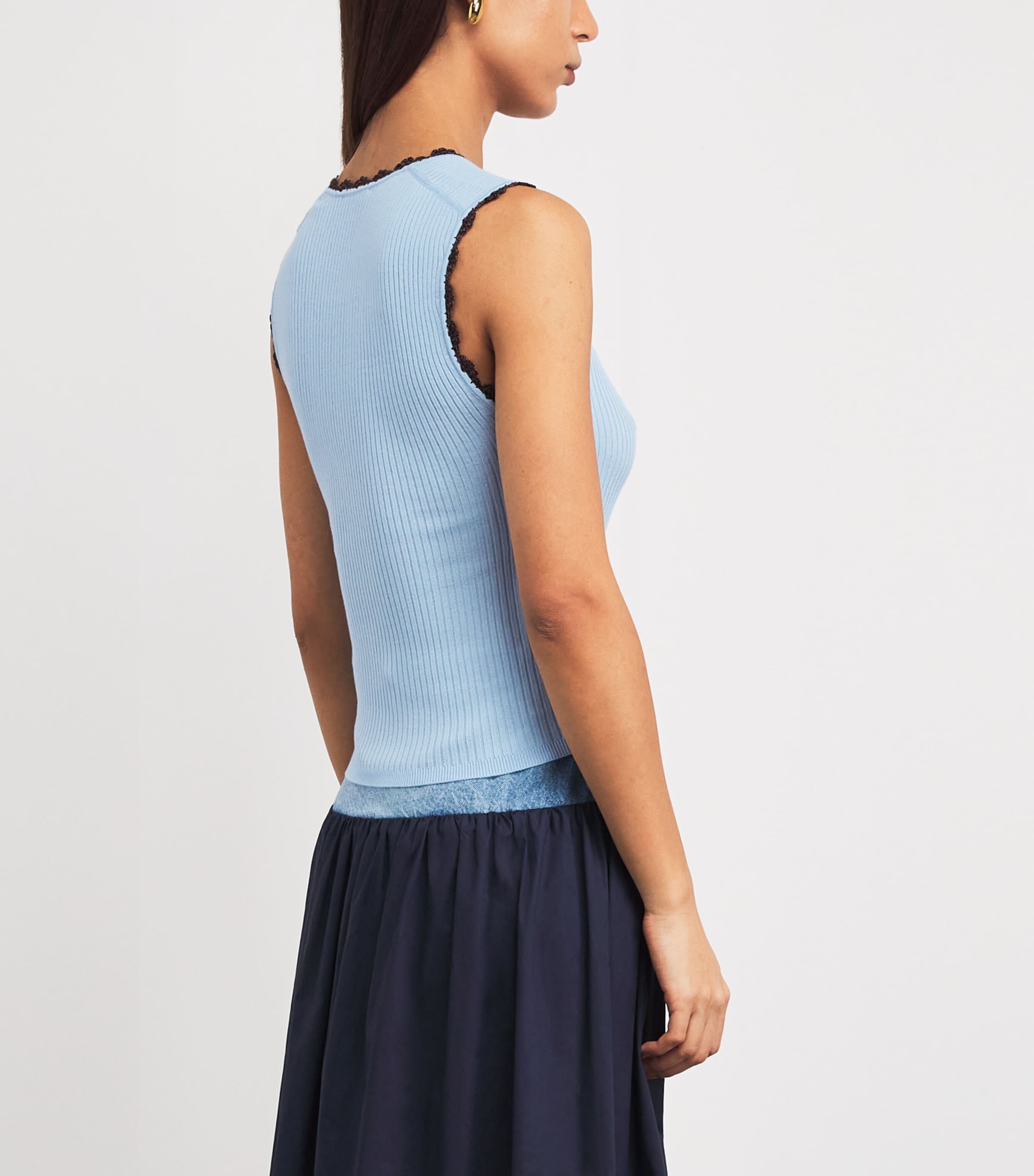 Sandro Paris Womens Crochet-Trim Tank Top Sky Blue Image 5