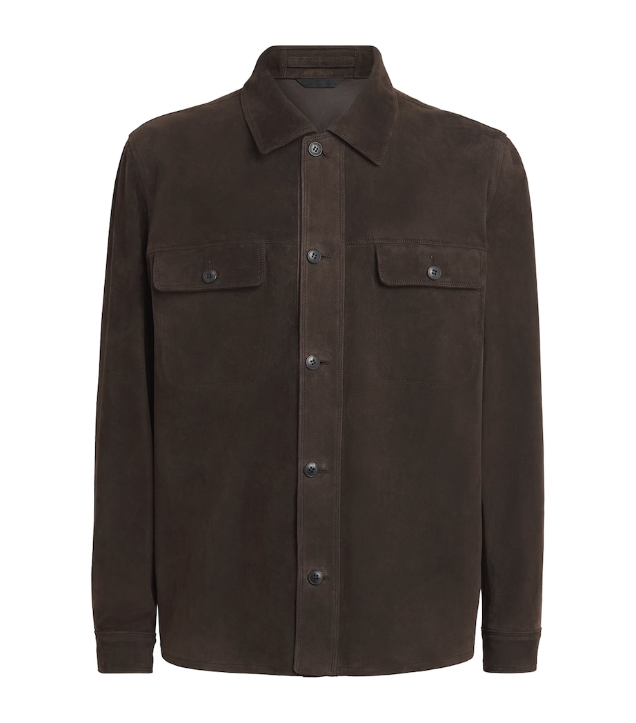 Sunspel Mens Suede Overshirt Dark Brown Image 1