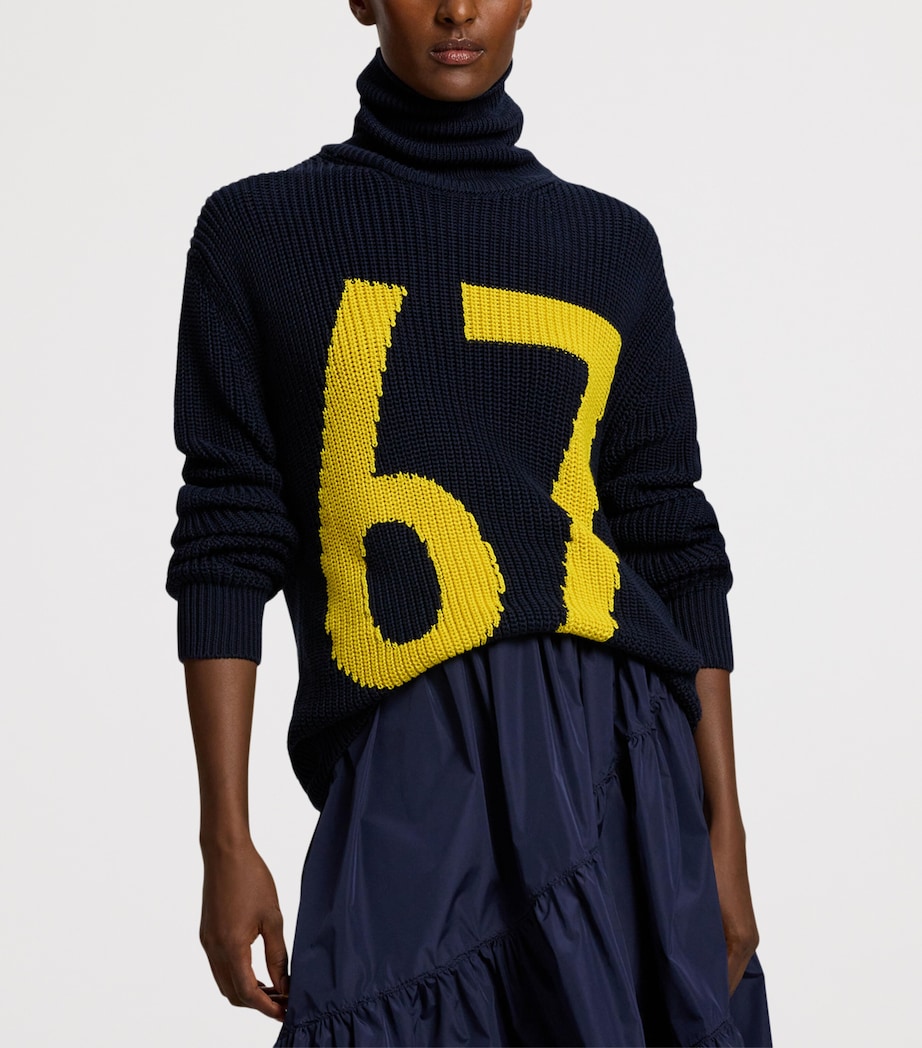 Cotton-Silk Intarsia-Knit Rollneck Sweater NAVY-410 Image 7