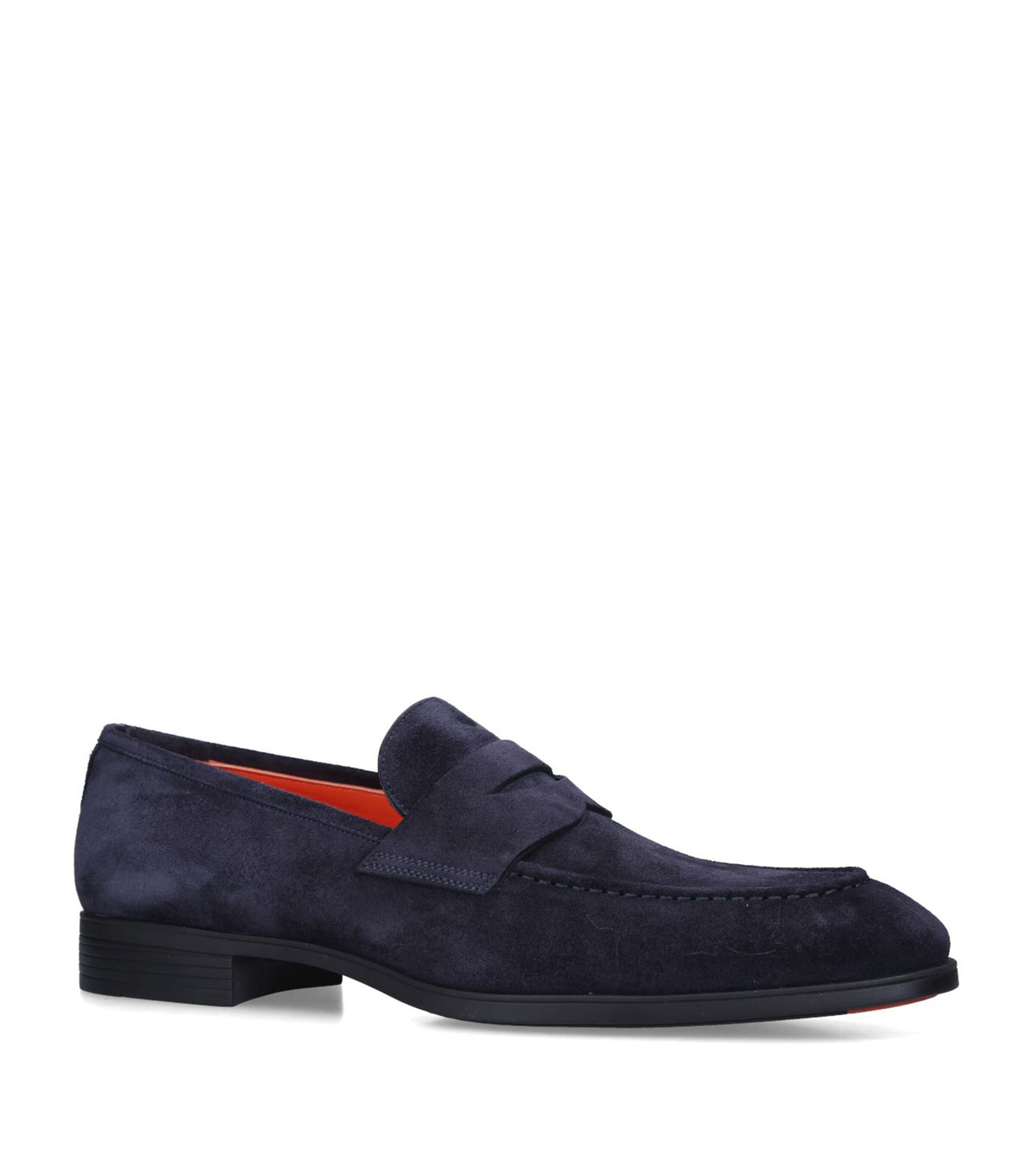 Santoni Suede Penny Loafers In Navy