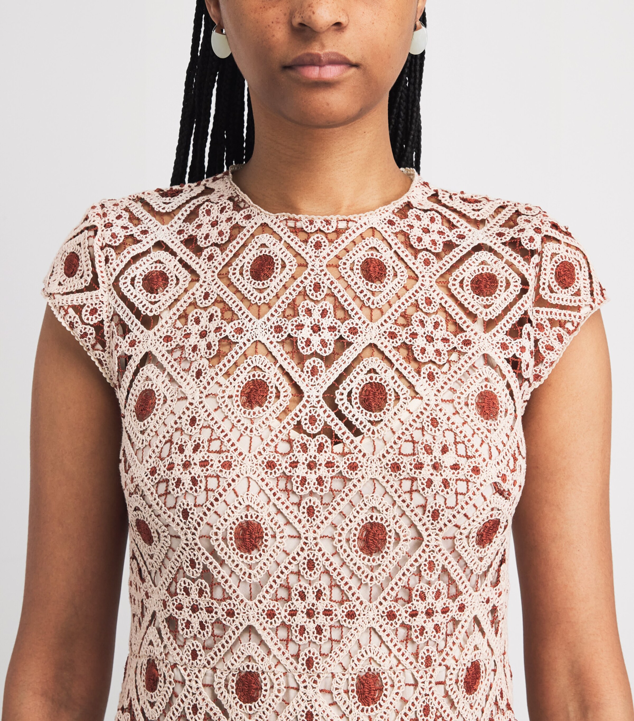 ME+EM Womens Graphic Lace Midi Dress Rosewood/cream Image 5