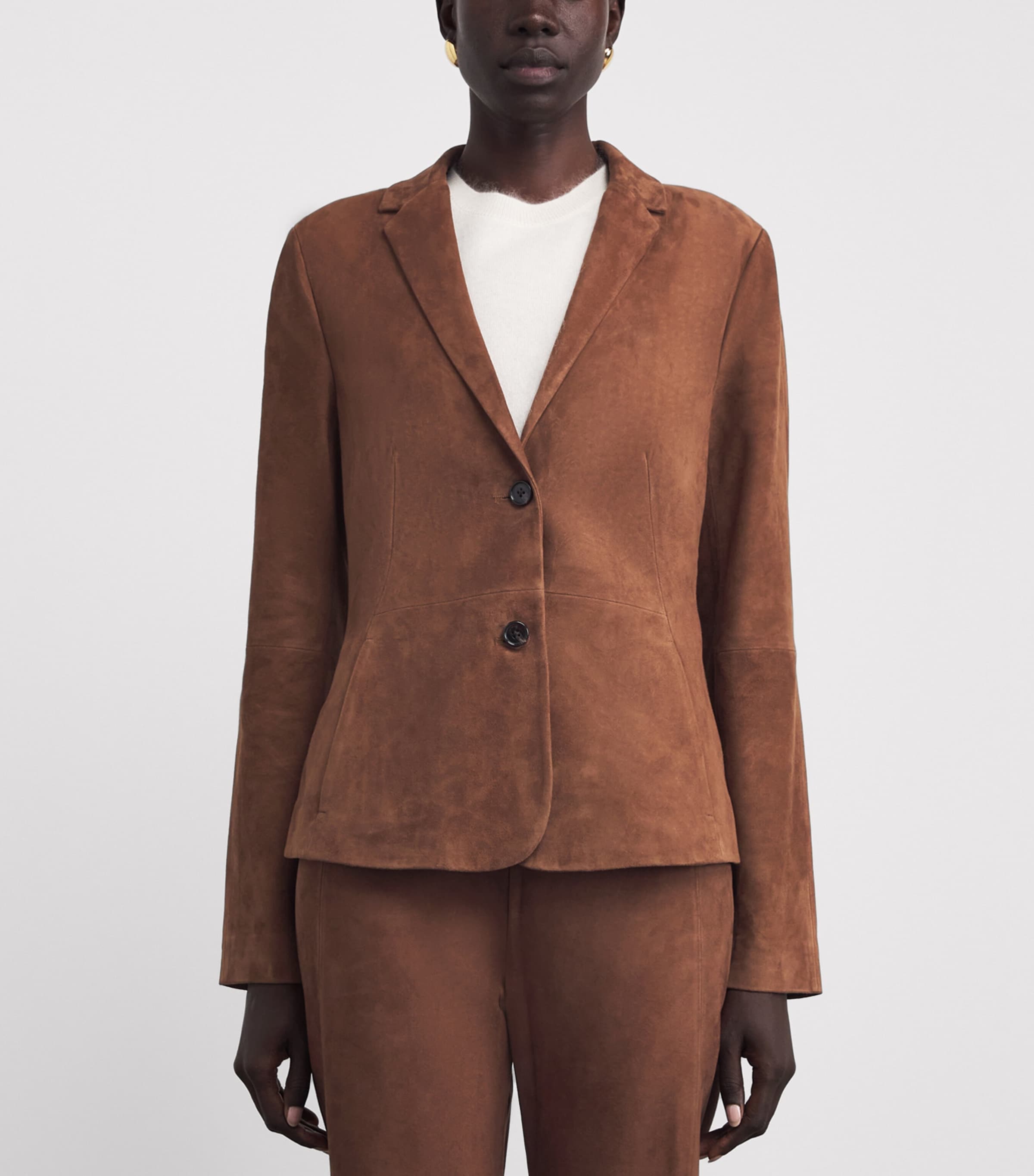 Suede Single-Breasted Blazer D3G-CARAMEL Image 3