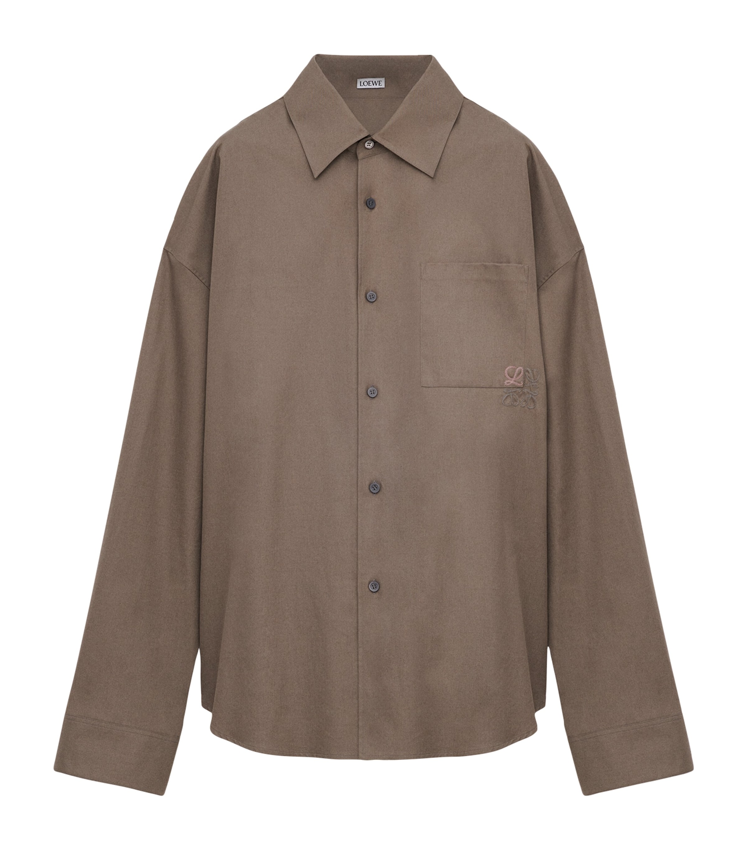 LOEWE Mens Cotton-Blend Anagram Shirt Khaki Brown Image 1