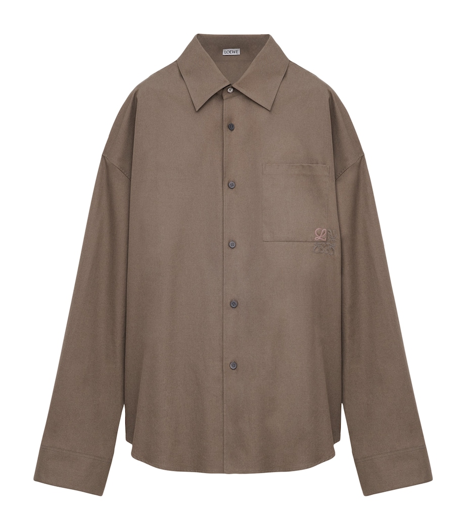 LOEWE Mens Cotton-Blend Anagram Shirt Khaki Brown Image 1