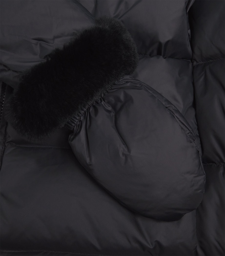 Fur-Trim Down Puffer Jacket with Mittens (12 Years) C99BLACK Image 4