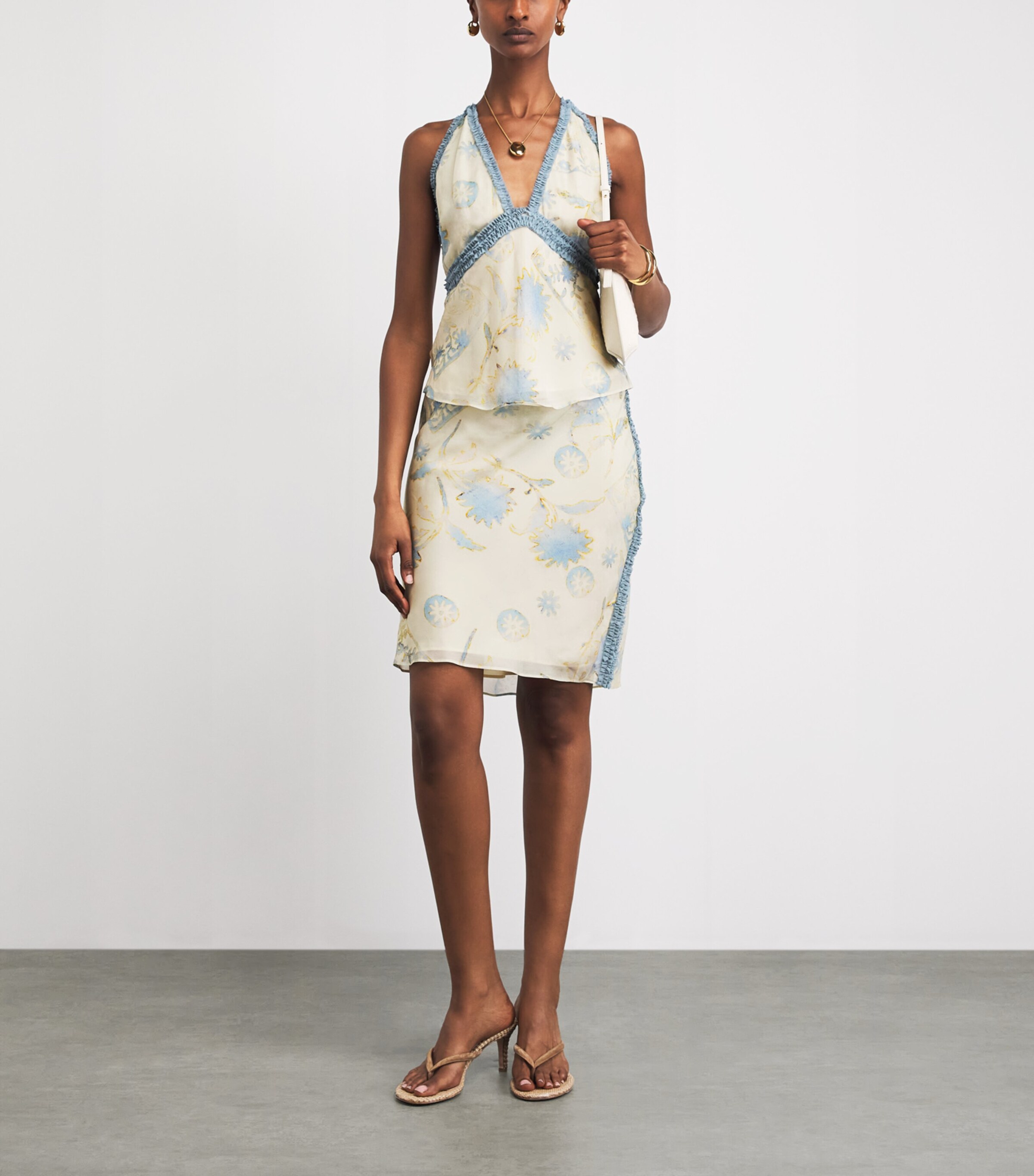 SIR. Womens Satin Floral Cecile Halterneck Top Eira Butter Image 2