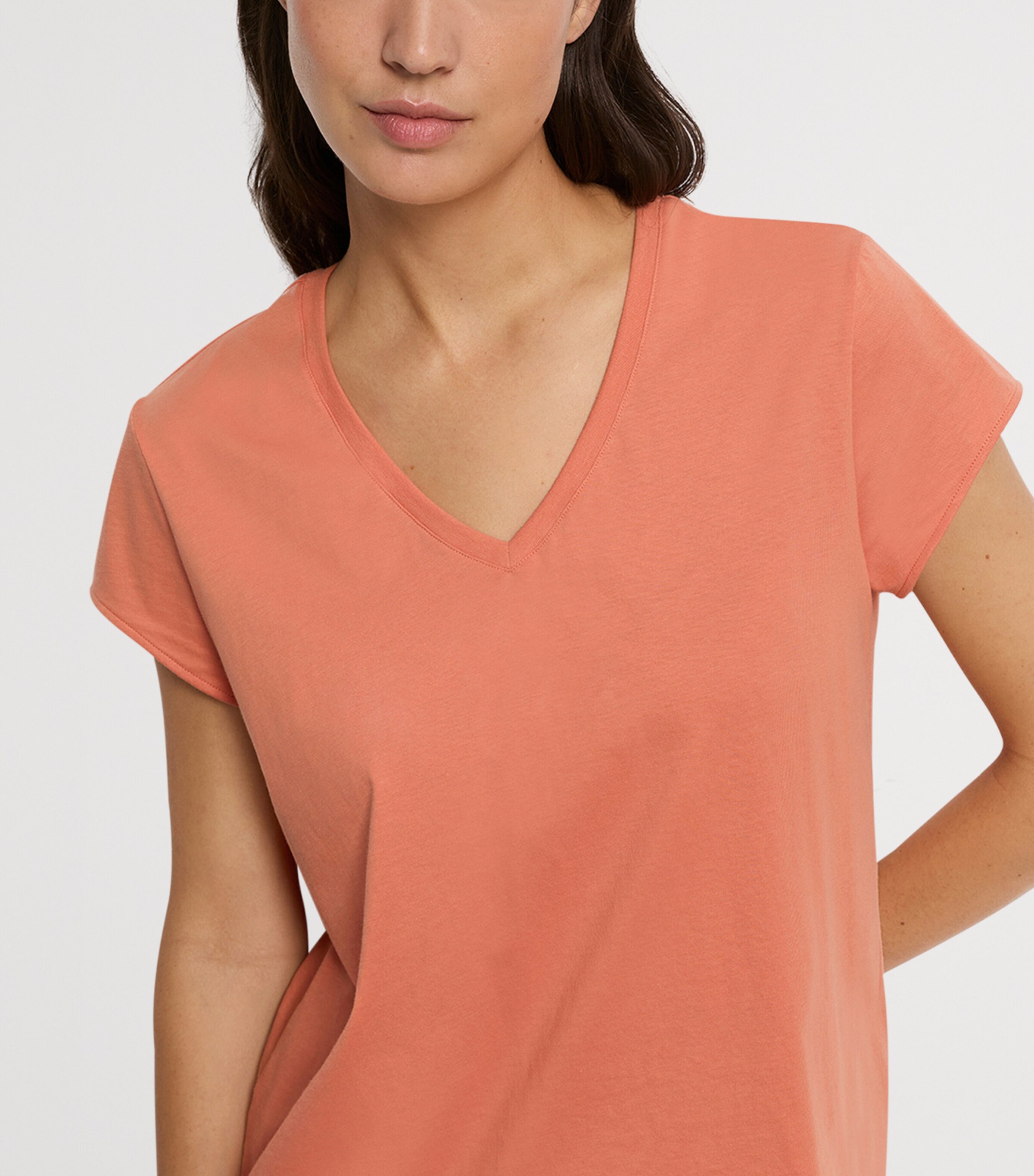 Hanro Womens Organic Cotton V-Neck T-Shirt Light Carnelian Image 6