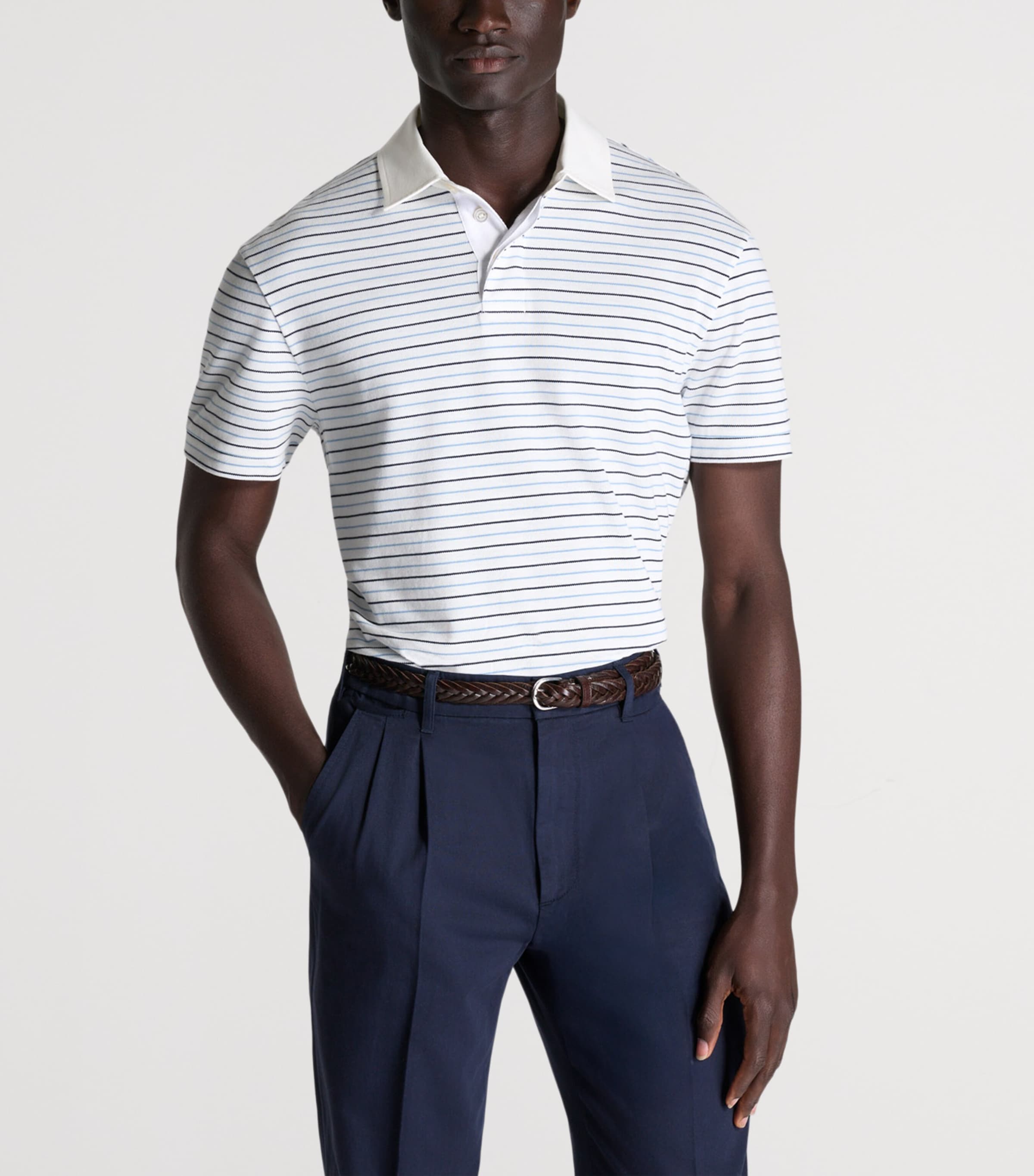 Dunhill Mens Cotton Stripe Polo Shirt Image 3