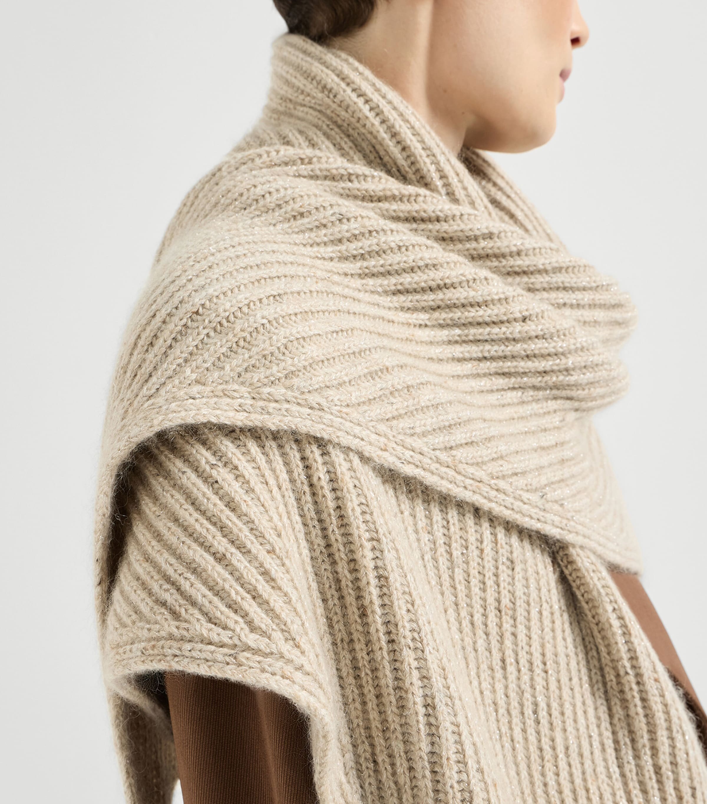 Brunello Cucinelli Cashmere-Blend Sparkling Shawl Light Beige Image 6