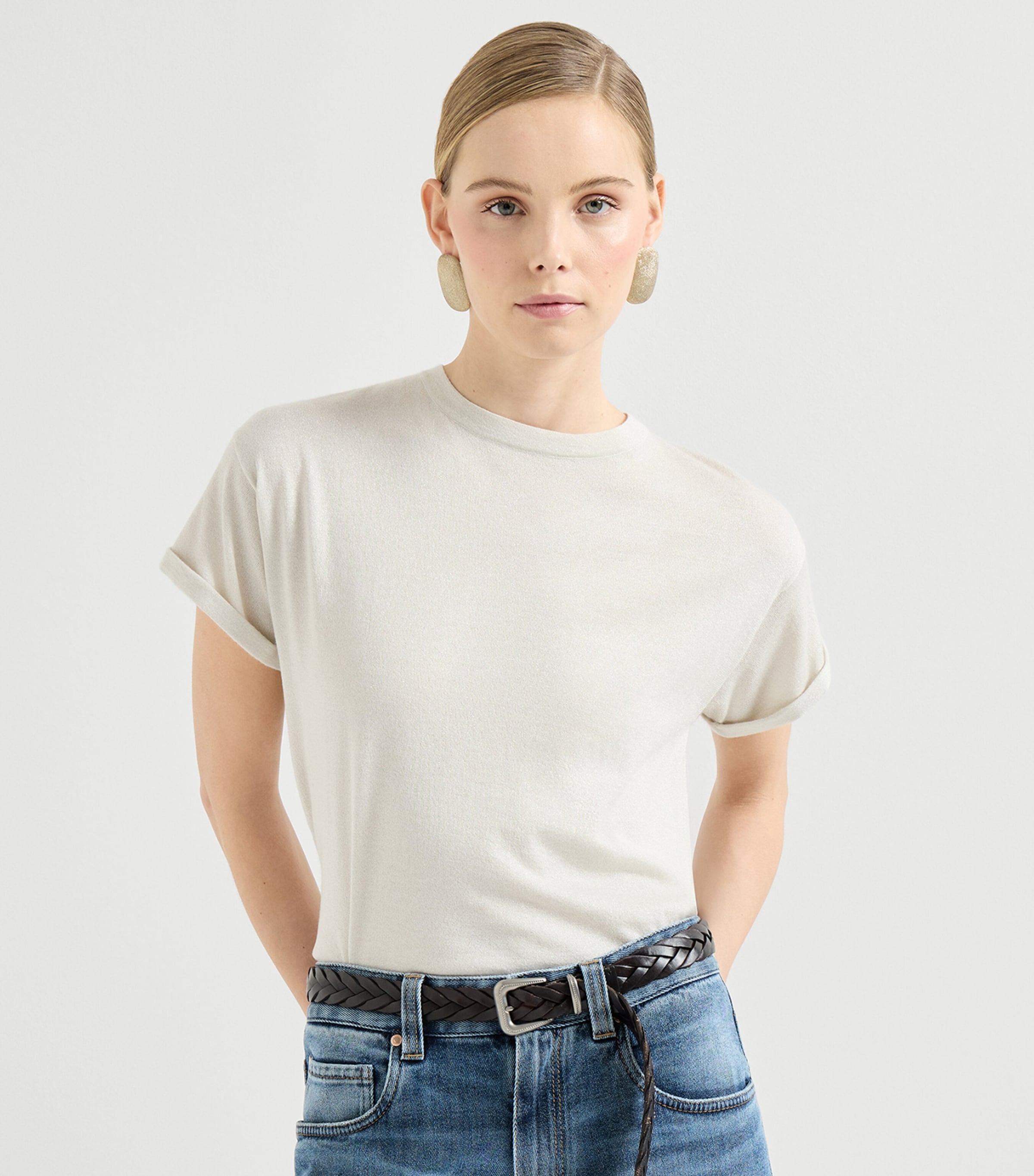 Brunello Cucinelli Womens Cashmere-Blend Sparkling T-Shirt Image 3