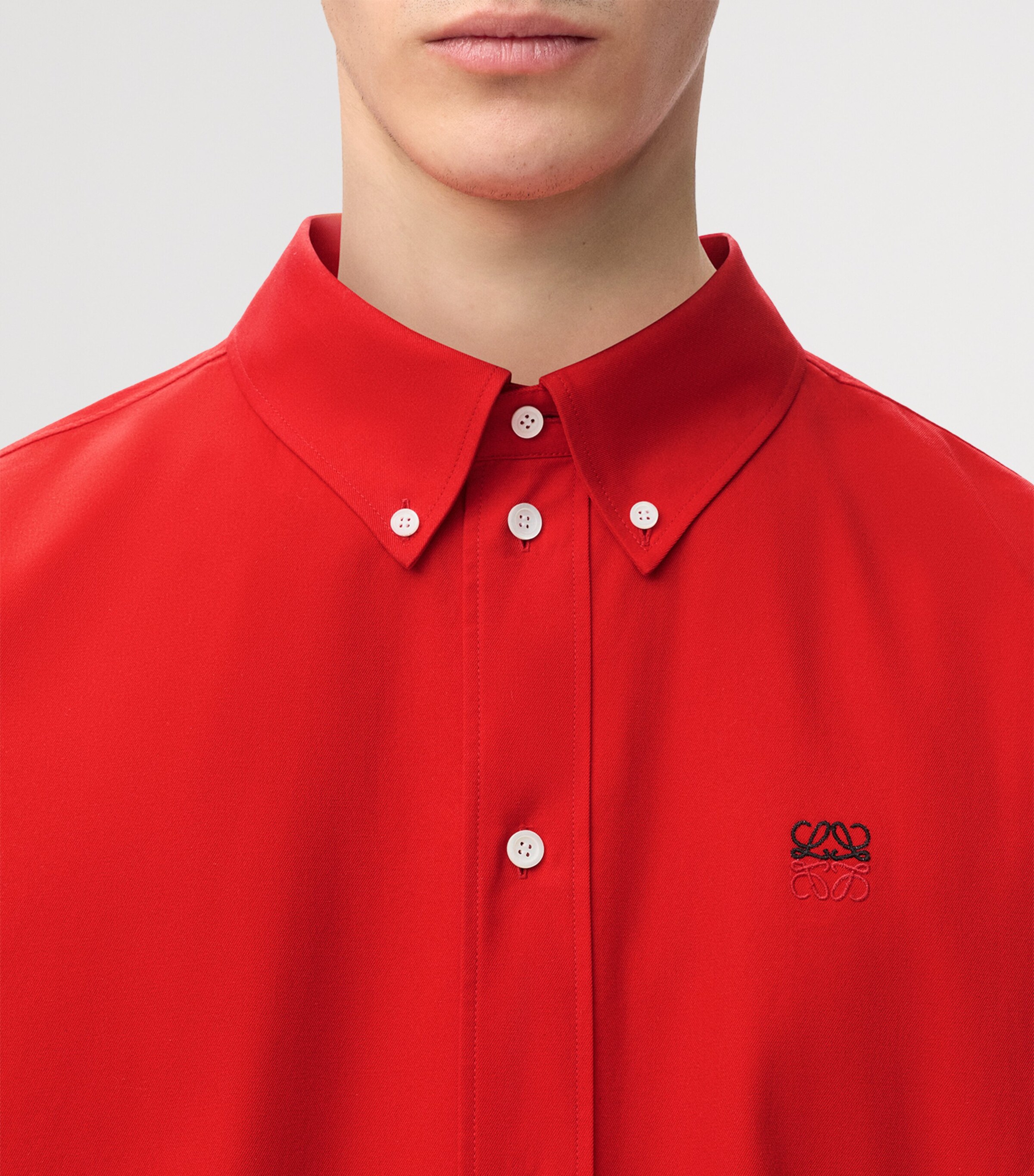 LOEWE Mens Cotton Anagram Embroidered Shirt Red Image 5