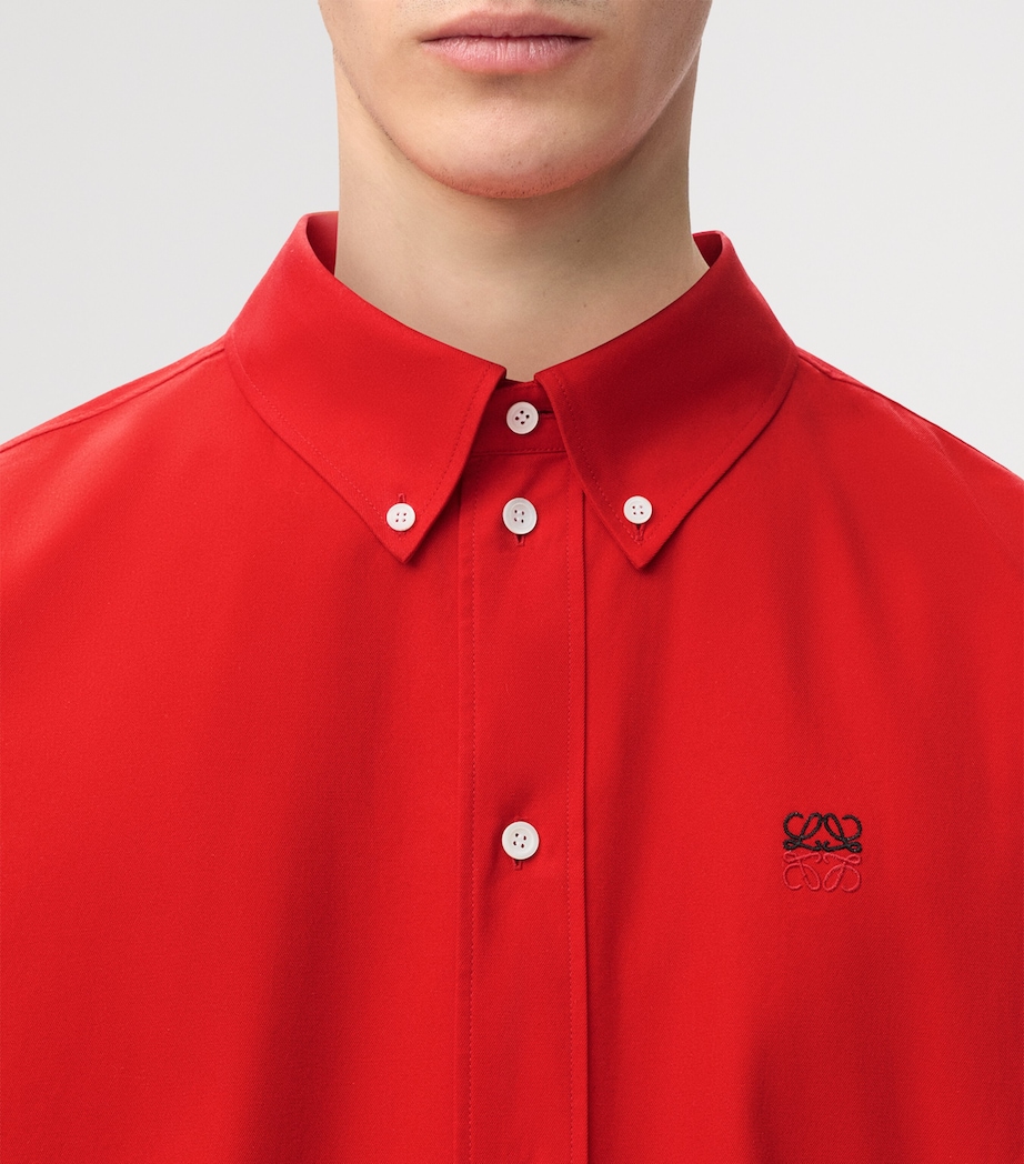 LOEWE Mens Cotton Anagram Embroidered Shirt Red Image 5