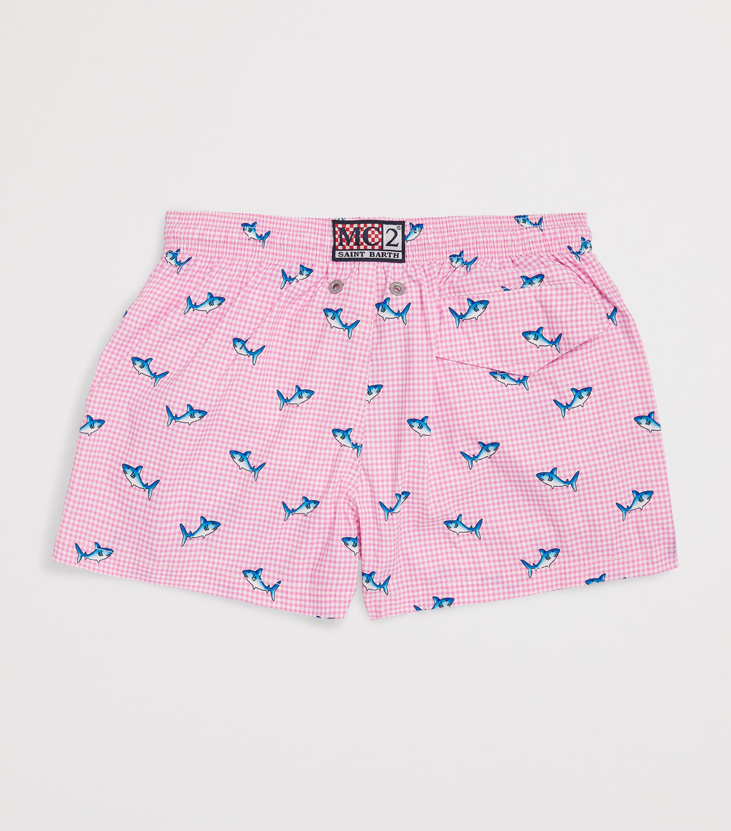 Mc2 Saint Barth Kids Printed Jean Lighting Swim Trunks (2-14 Years) Malie Micro Vichy Image 2