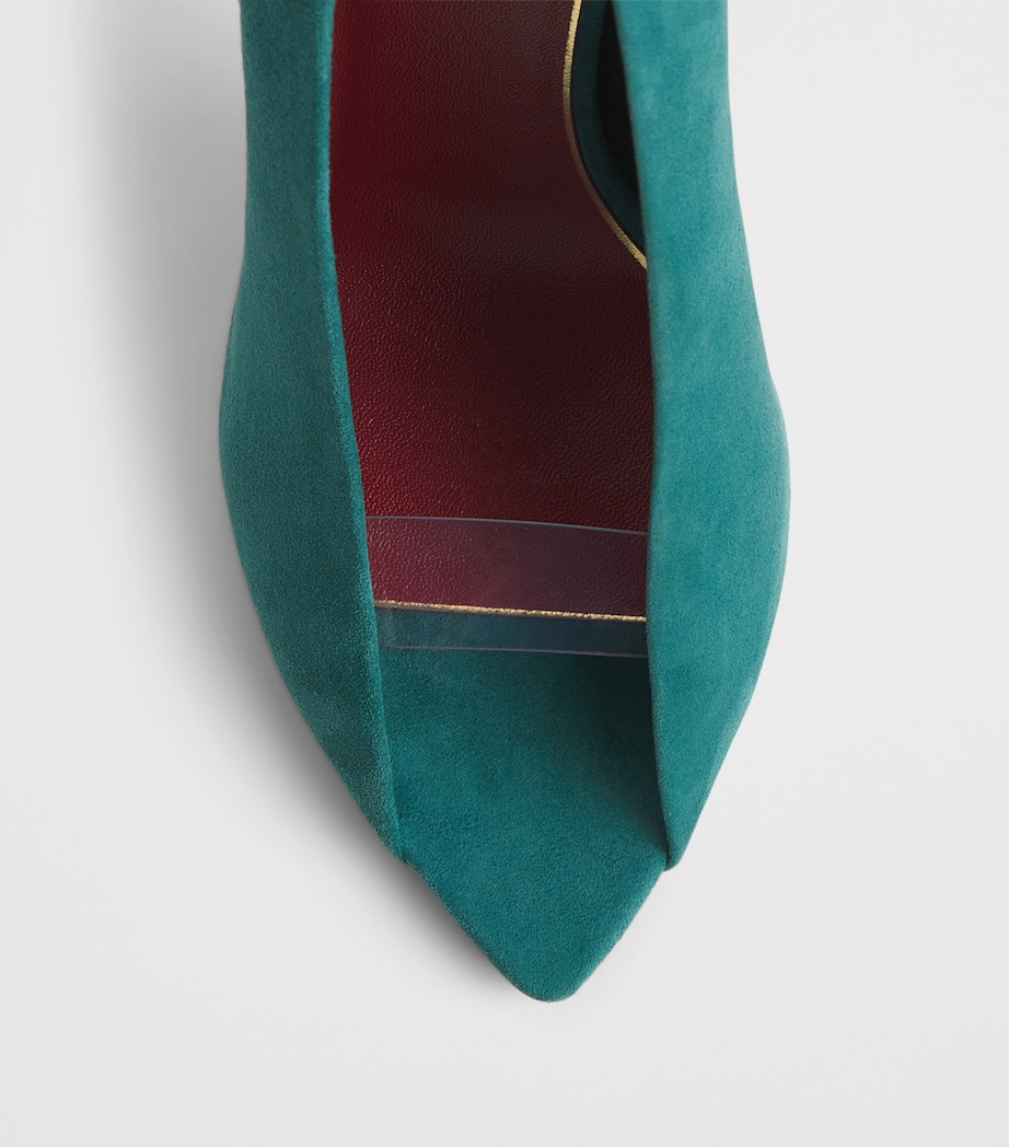 Valentino Garavani Suede Open-Toe Révélé Pumps 105 Teal Image 6