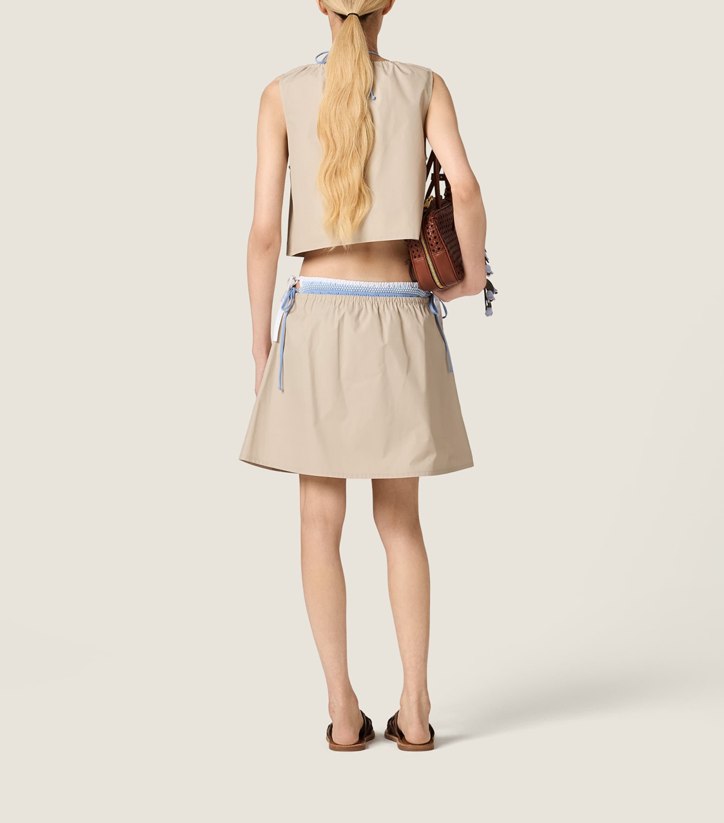 Miu Miu Womens Panama Cotton Mini Skirt Neutral Image 3