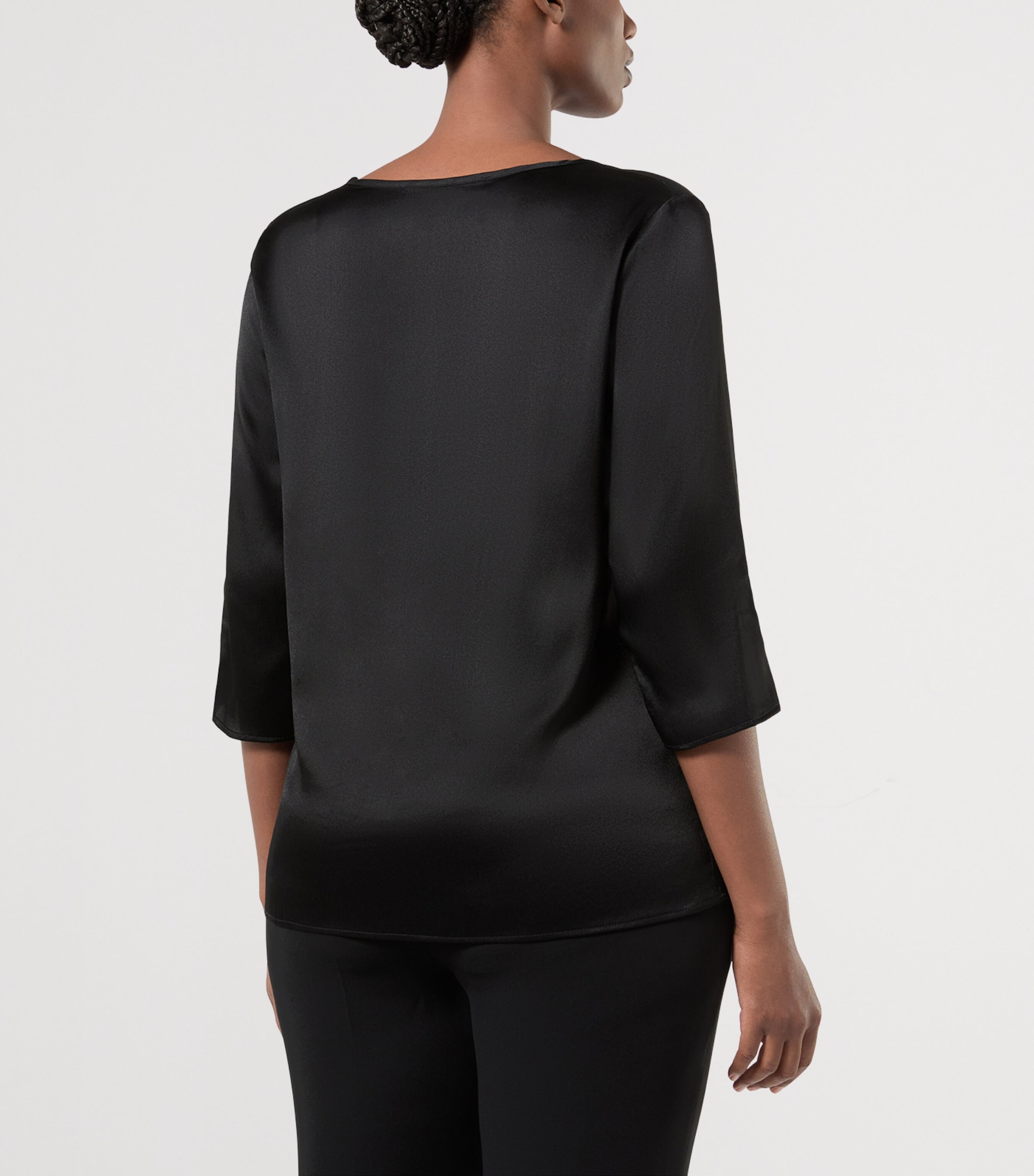 Satin Scoop-Neck Blouse BLACK Image 3