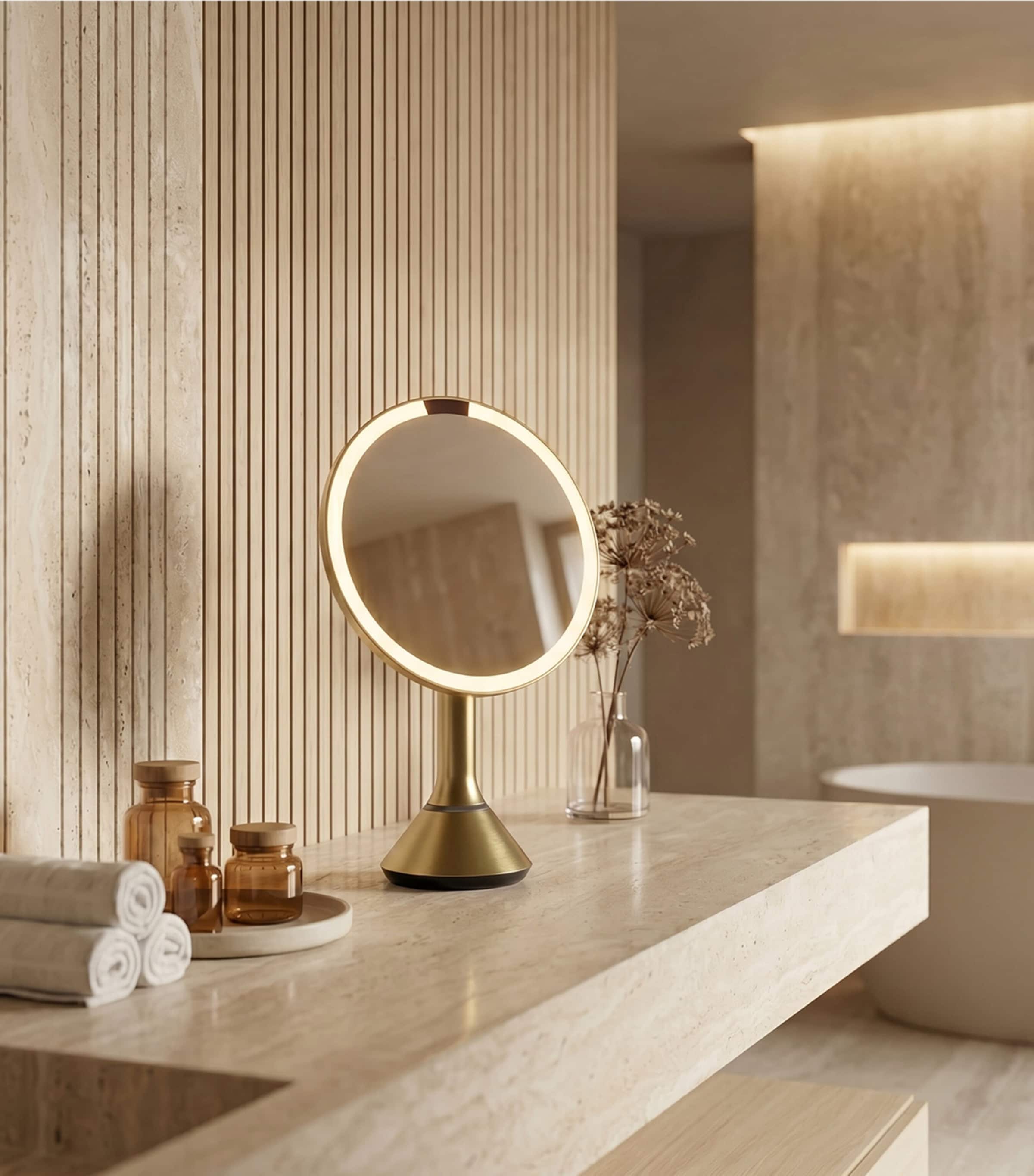 Simplehuman Round Sensor Touch Mirror Brass Stn Steel Image 2