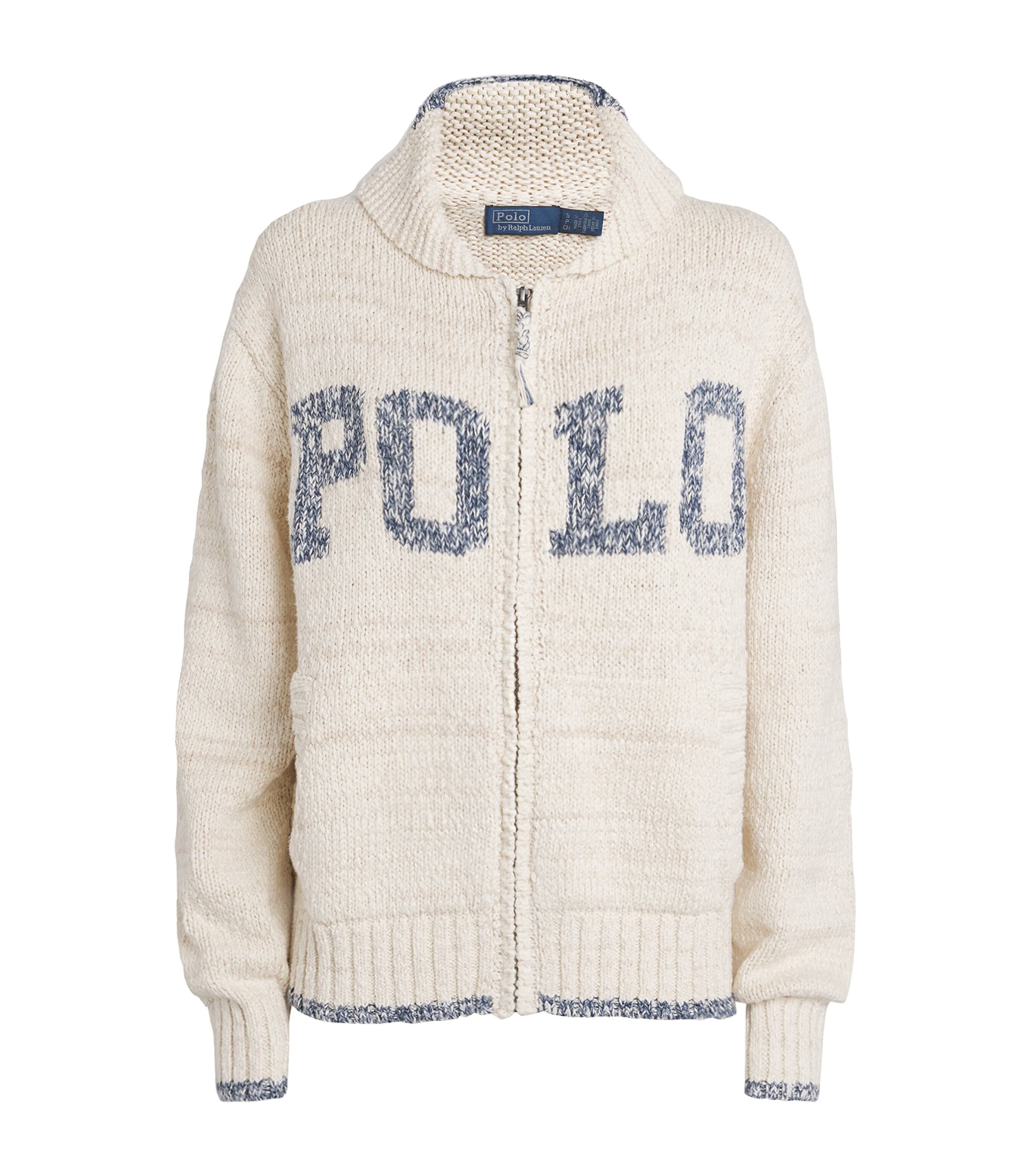 Polo Ralph Lauren Logo Cotton Zip-up Sweater In Neutral
