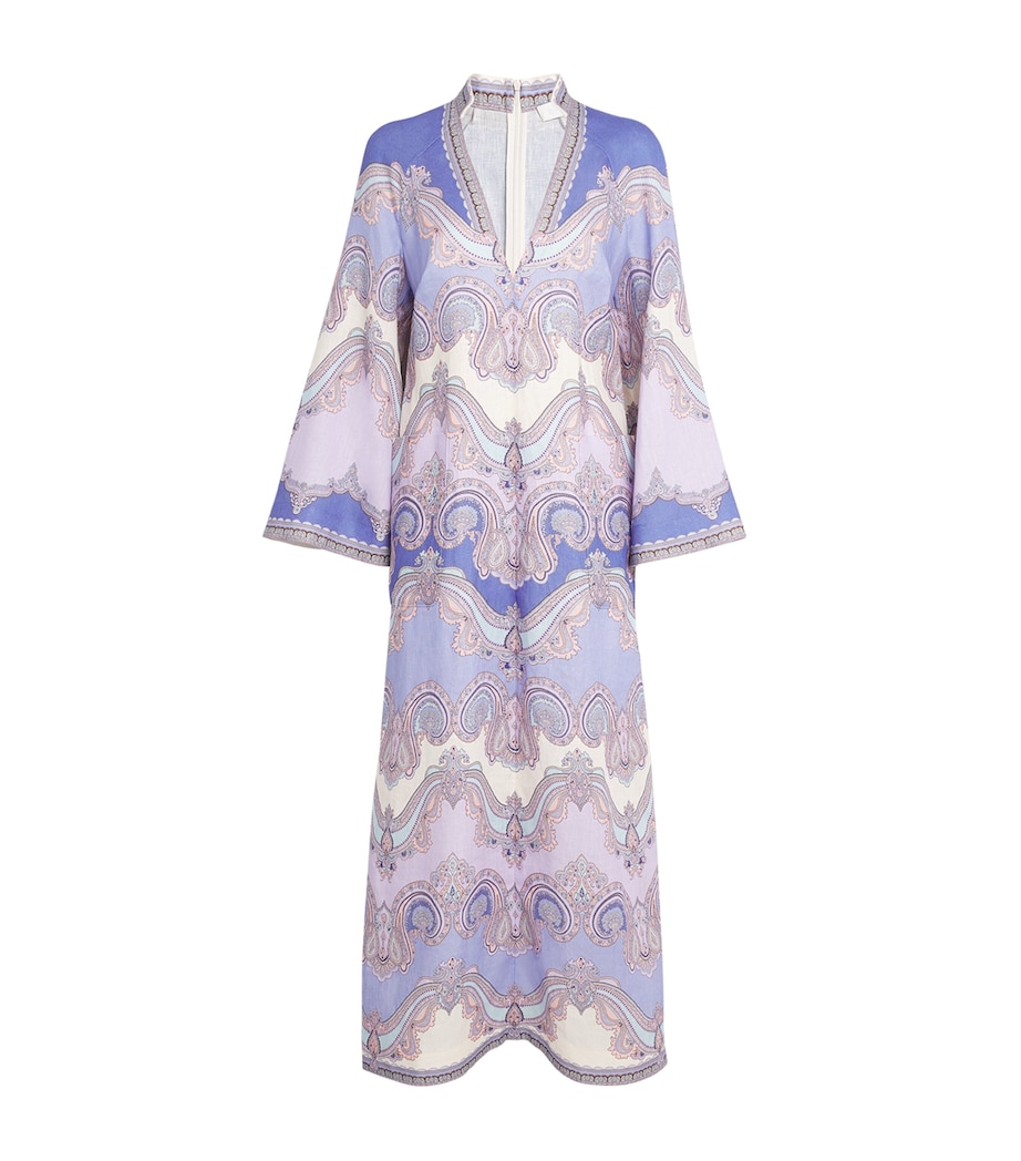 Linen V-Neck Kaftan Midi Dress CORNFLOWER PAISLEY Image 1