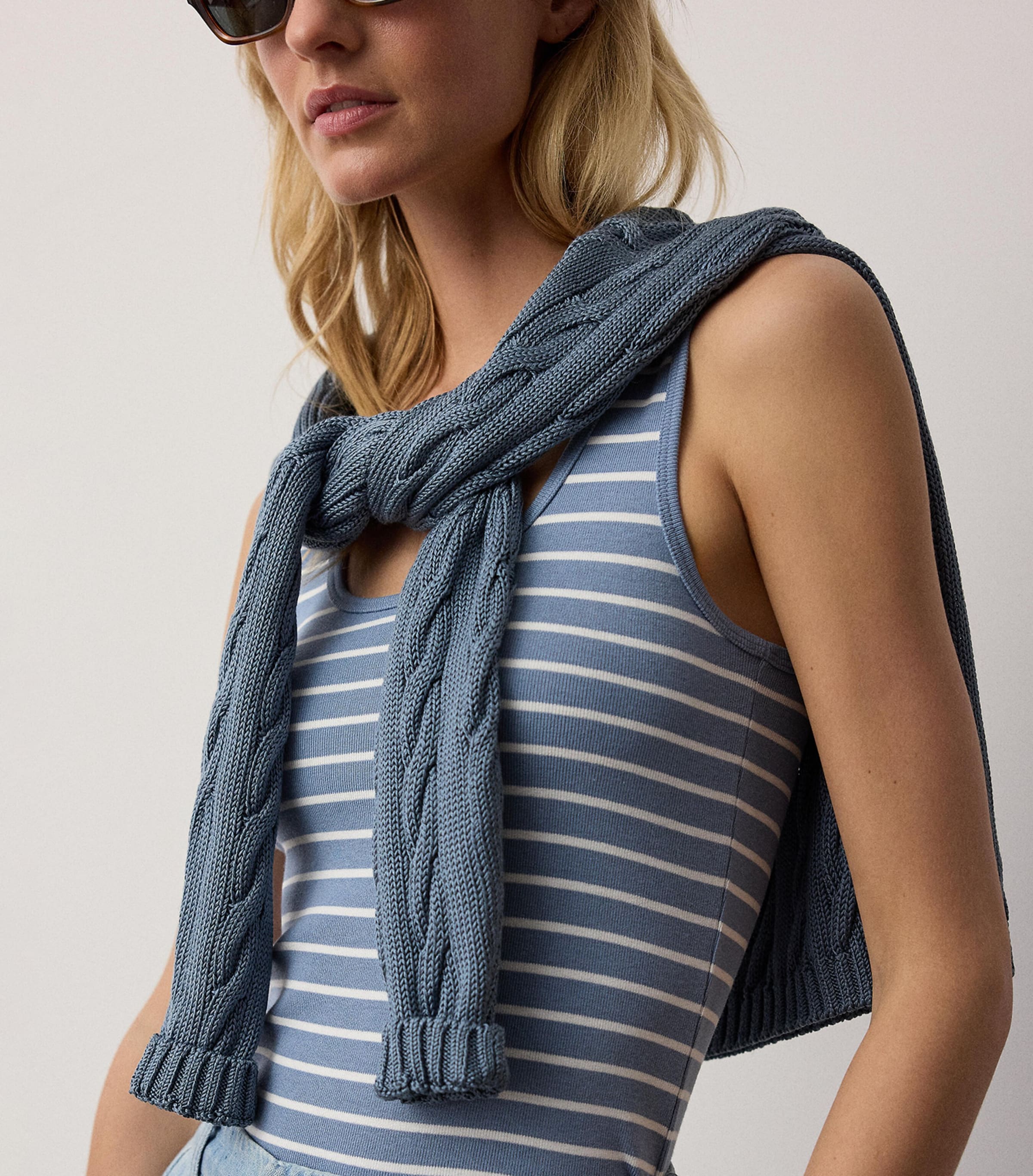 Ralph Lauren Collection Womens Stripe Ellis Tank Top Chambray/lux Cream Image 4