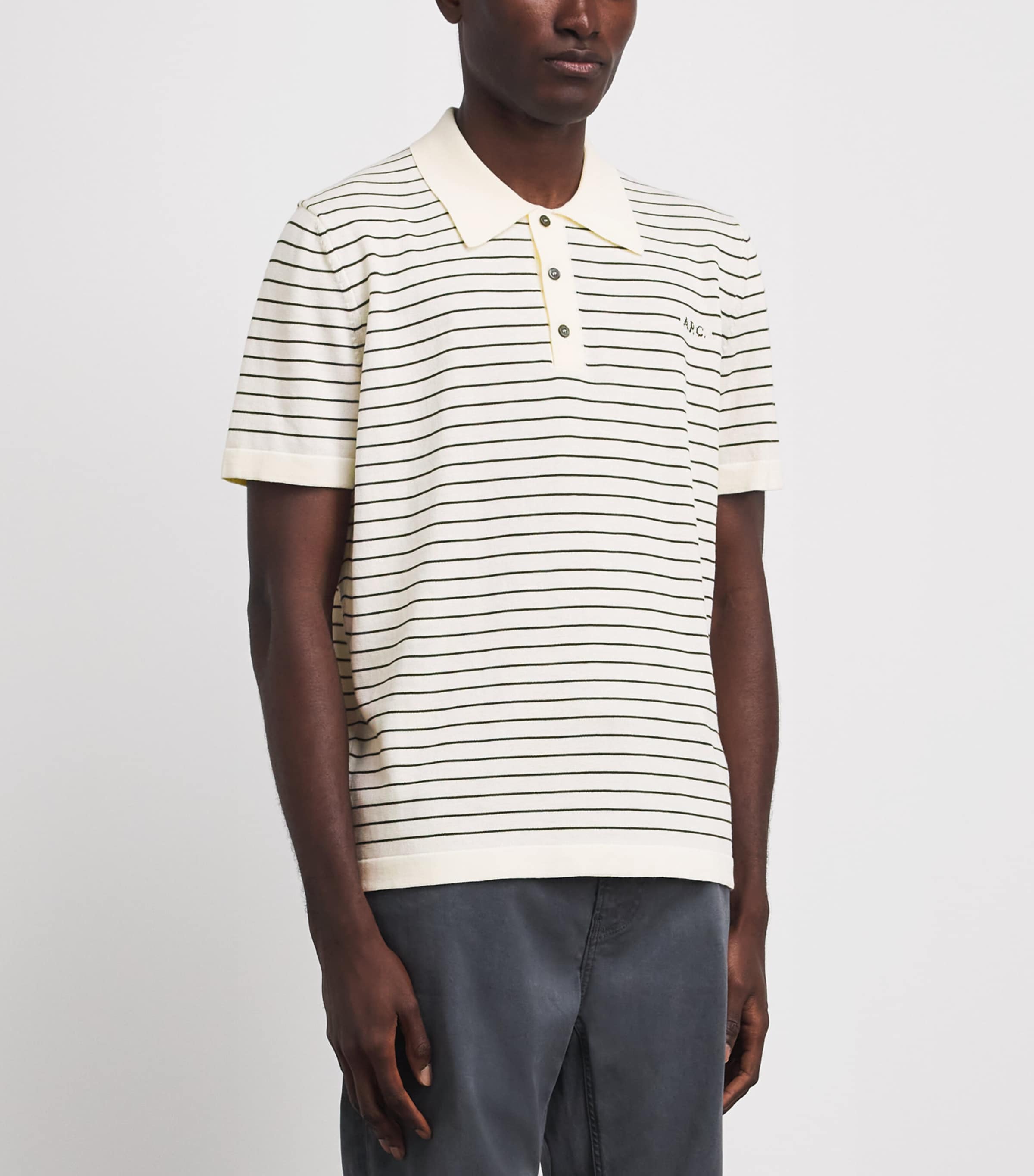 A.P.C. Mens Cotton Stripe Tristan Polo Shirt Ecru/kaki Image 4