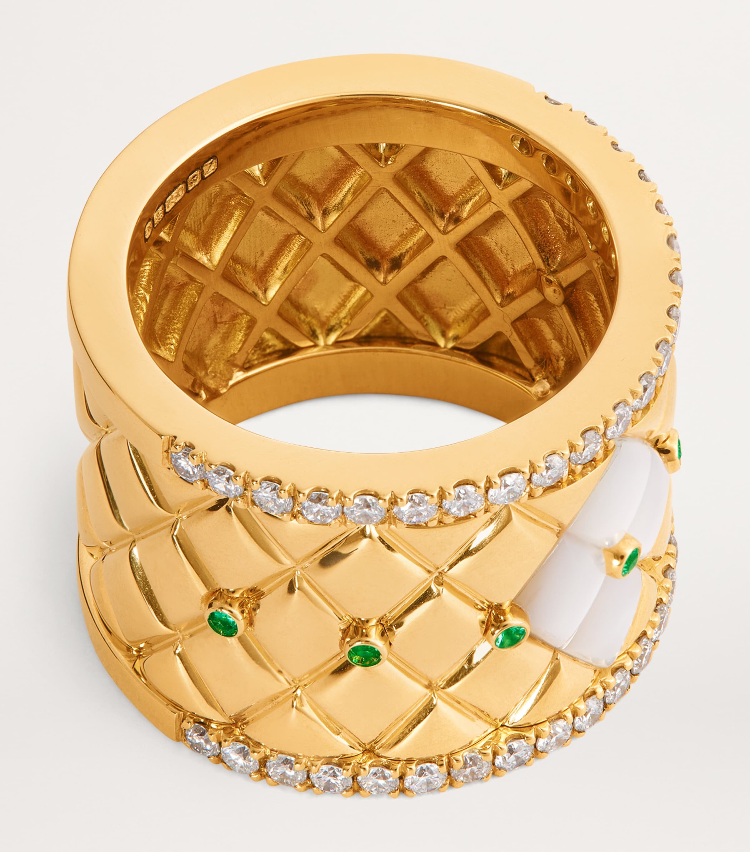 Large Yellow Gold, Diamond, Emerald and Pearl Bond Street Ring (Size 53) YELLOW GOLD Image 4