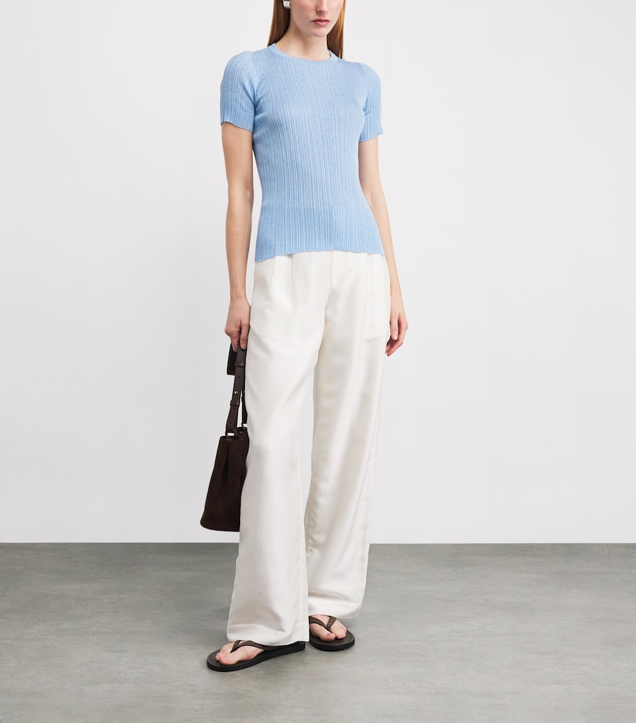 Agnona Womens Cotton-Silk Ribbed Top Light Blue Acqua Light Image 2