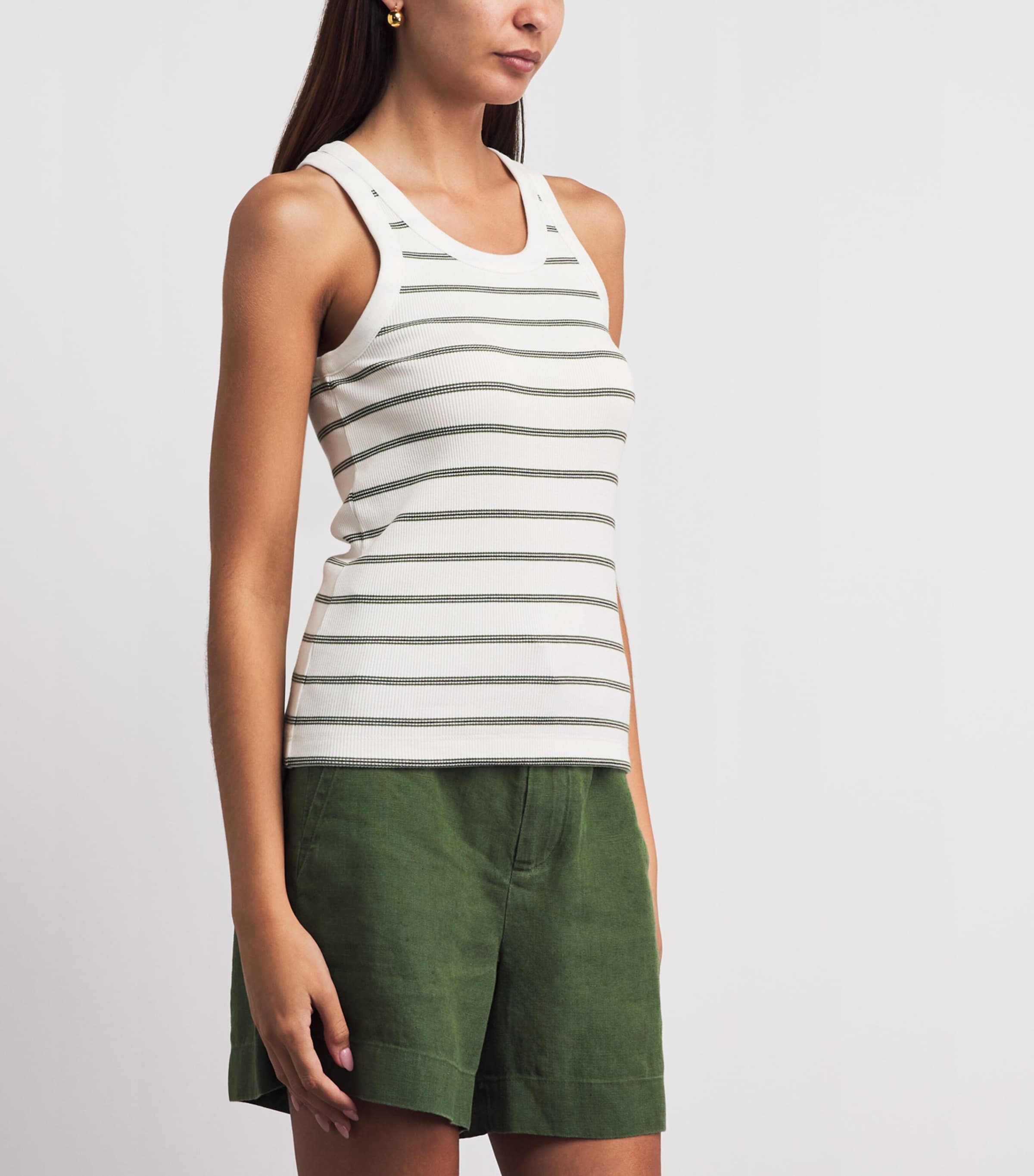 Vince Womens Rib-Knit Stripe Tank Top Herb Combo Image 4