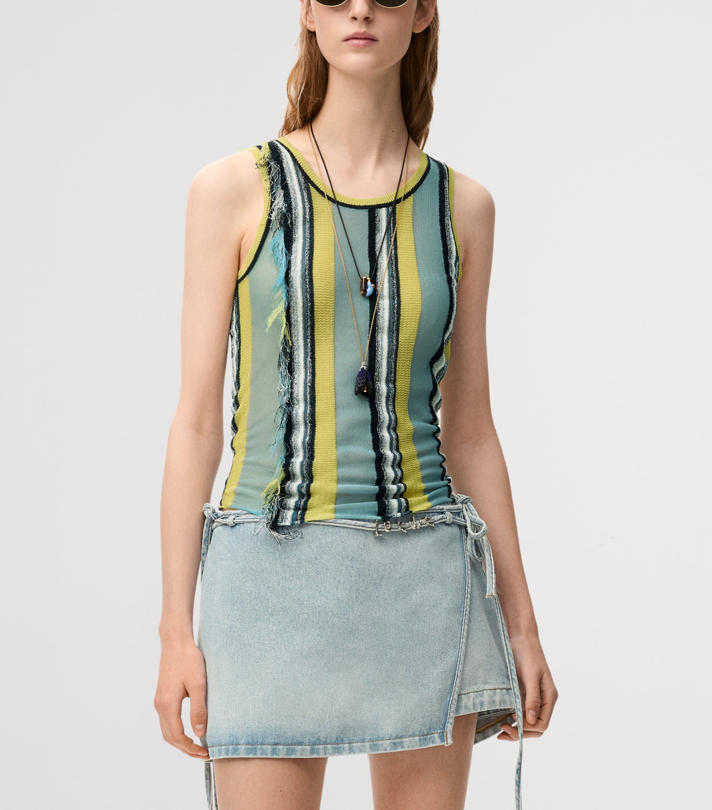 LOEWE Womens x Paula's Ibiza Stripe Fringe-Detail Tank Top Blue/multicolor Image 3